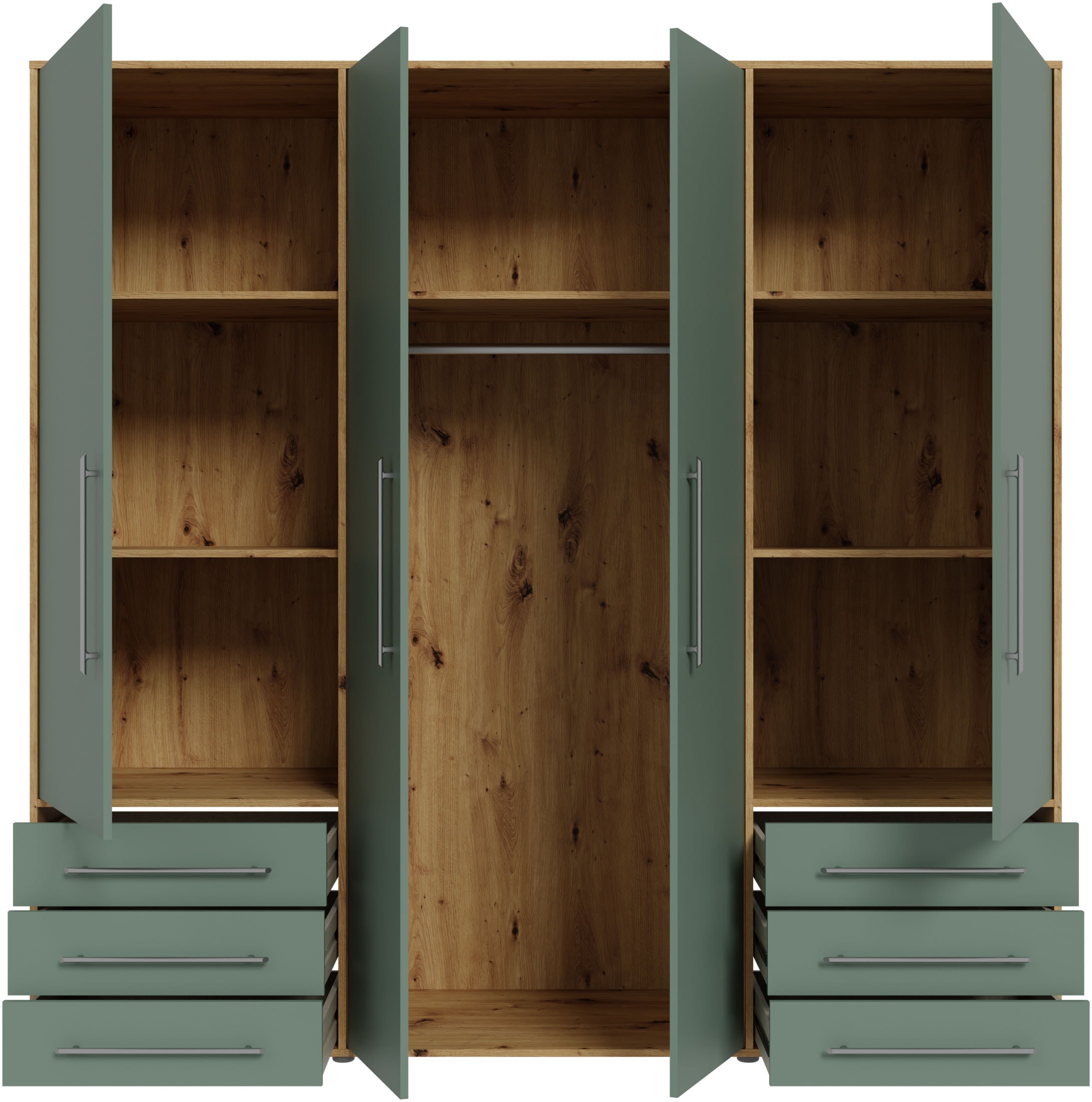 FORTE Drehtürenschrank »Mokkaro, Kleiderschrank,zeitloses Design, 4 türig« viel Stauraum, Schubladen, Stangengriffe, Made in Europe