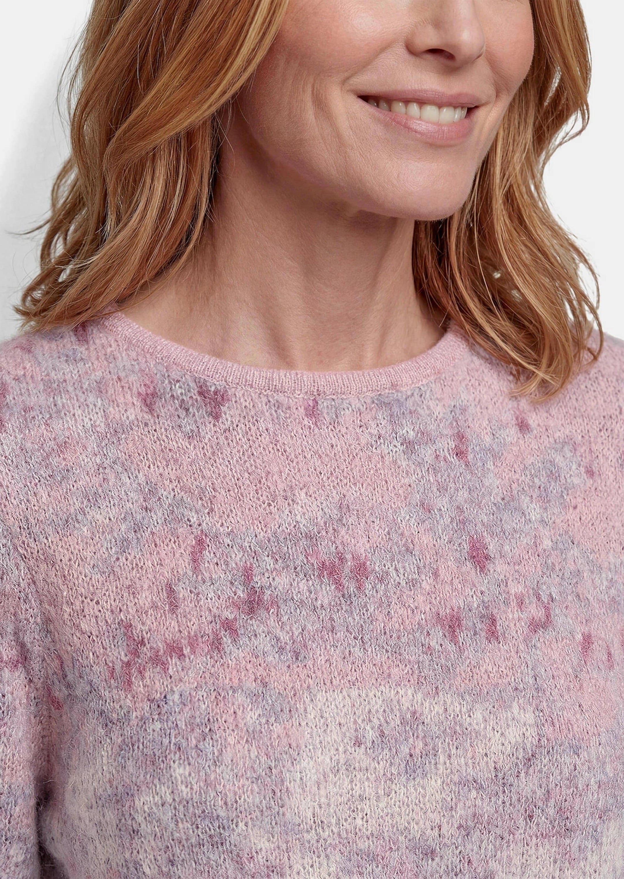 GOLDNER Rundhalspullover »Kurzgröße Langarm Jacquard-Pullover mit Muster« impressionistisches Jacquardmuster