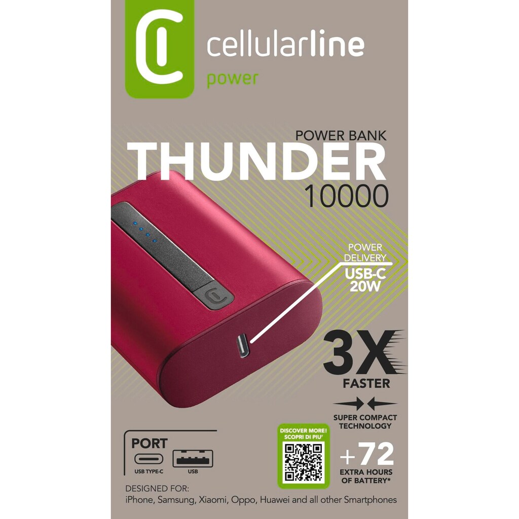 Cellularline Powerbank »THUNDER 10000«, THUNDER 10000, 10000 mAh