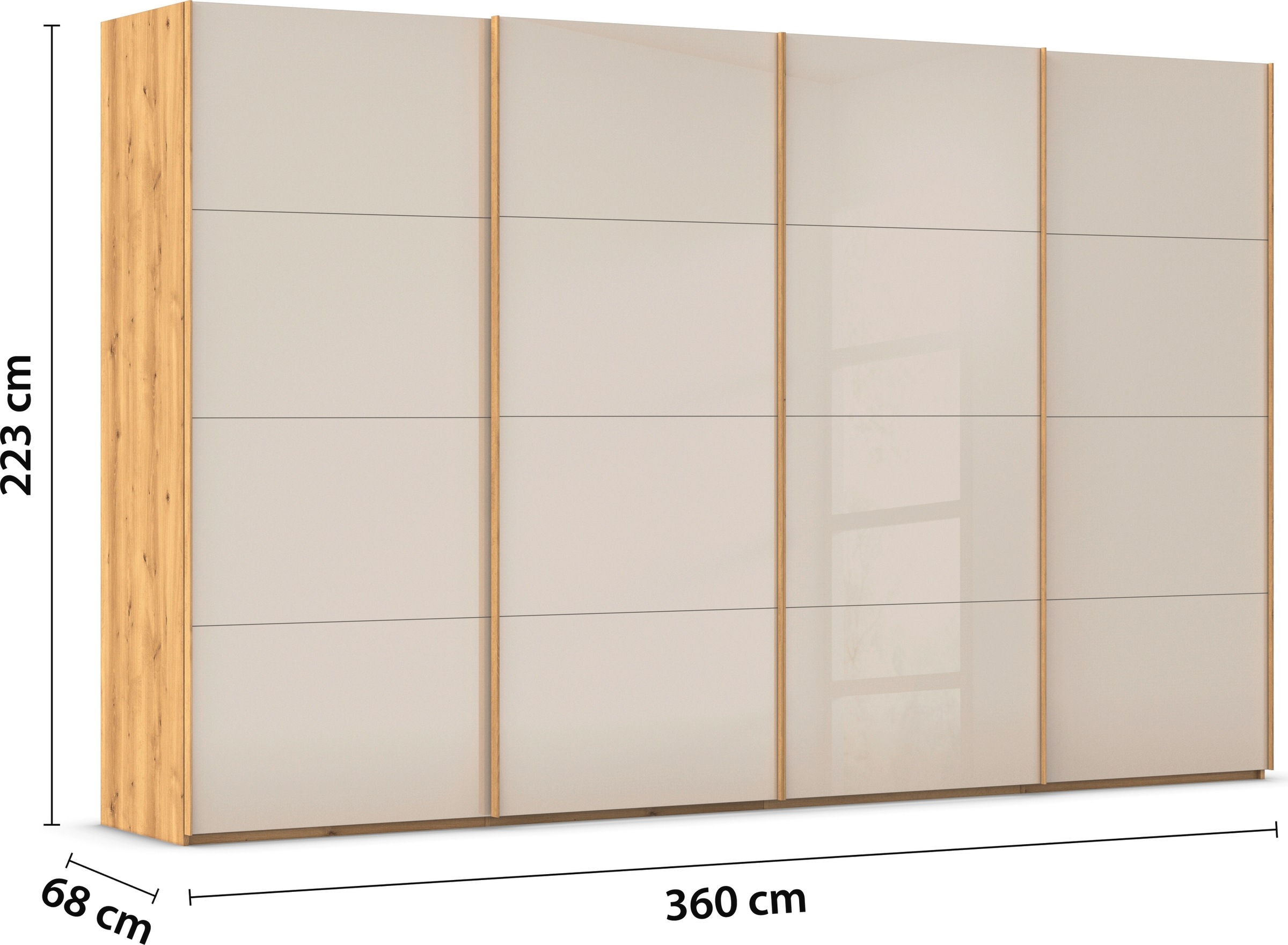 rauch Schwebetürenschrank »Kleiderschrank Schrank Garderobe Schlafzimmerschrank SCALE-FYRA«, edle viergeteilte Türen mit Glas-Front viele Farben MADE IN GERMANY