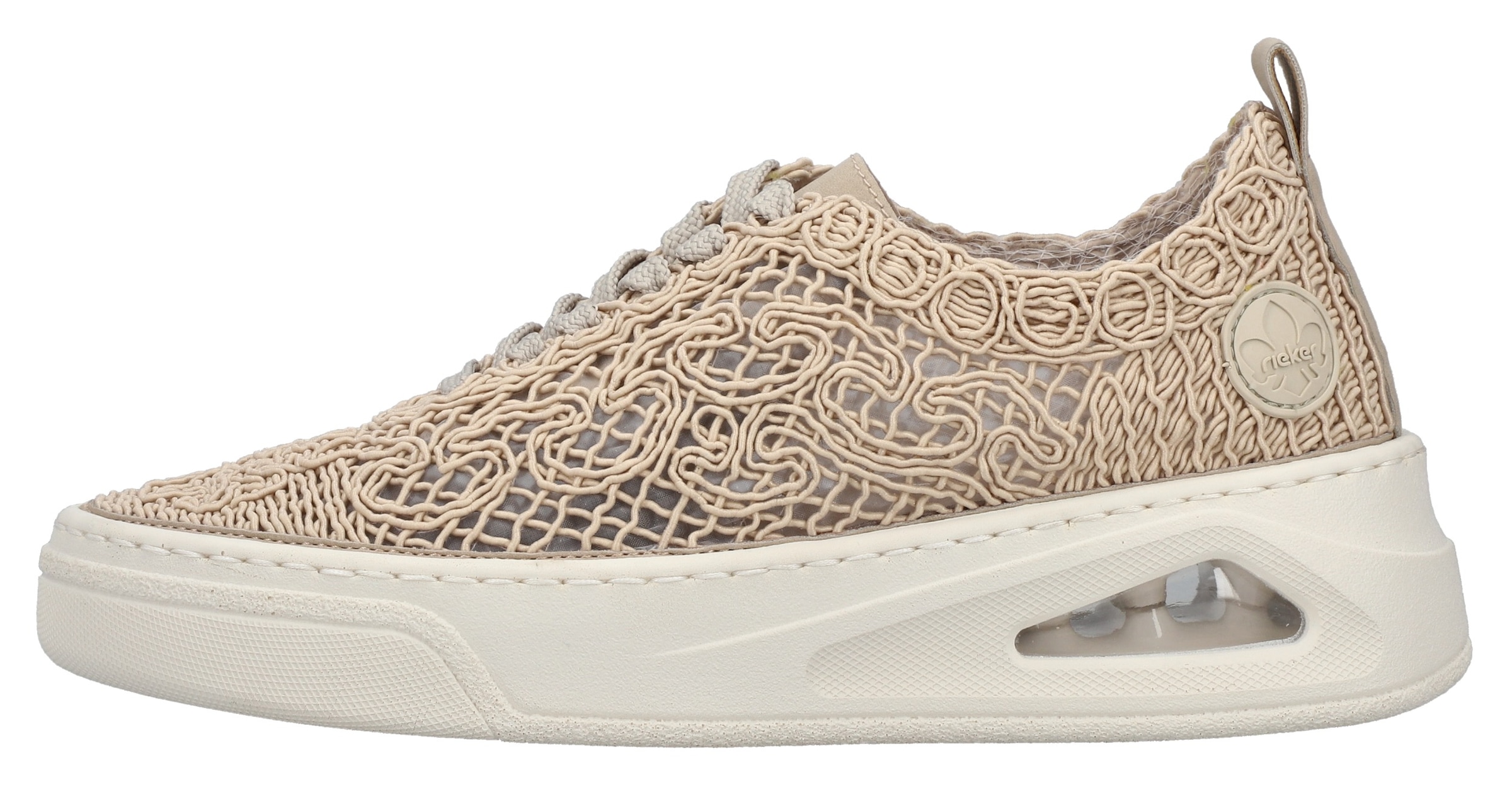 Rieker Plateausneaker, Schnürschuh, Halbschuh in sommerlicher Makramee-Optik