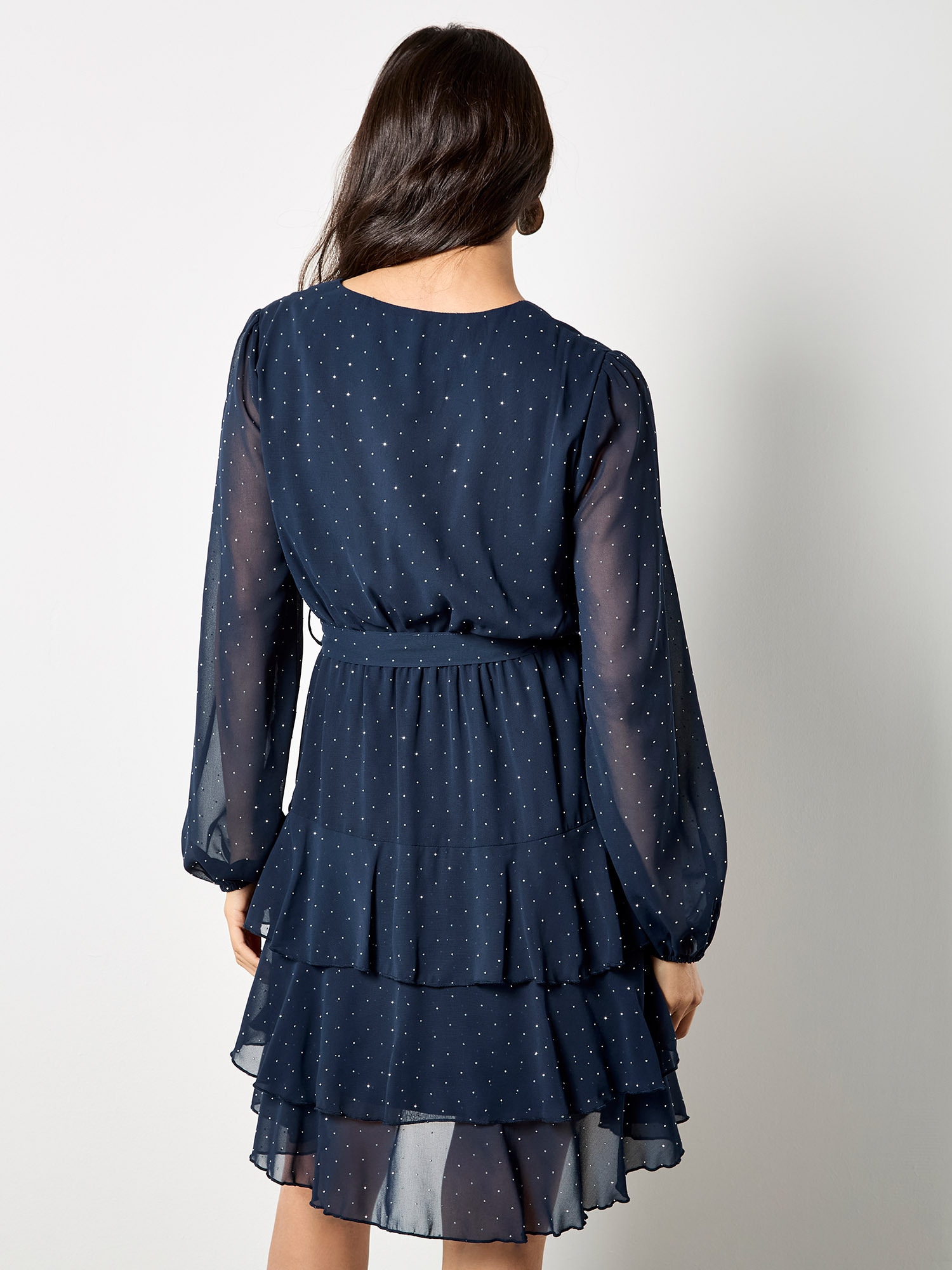 Apricot Partykleid »Chiffonkleid« mit Bindeband, 2 Stk. tlg. mit Lagen und Strass