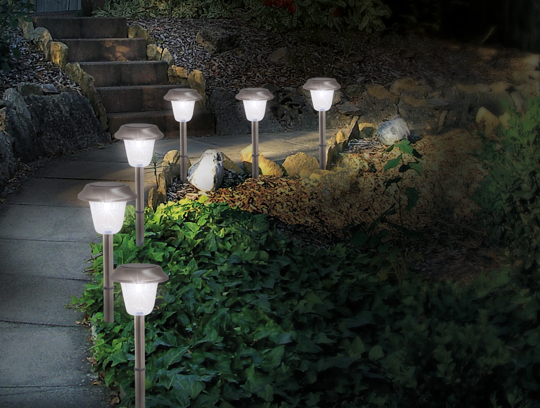 näve LED Gartenleuchte »Gustav«, 6er-Set LED Außenleuchte mit Erdspieß