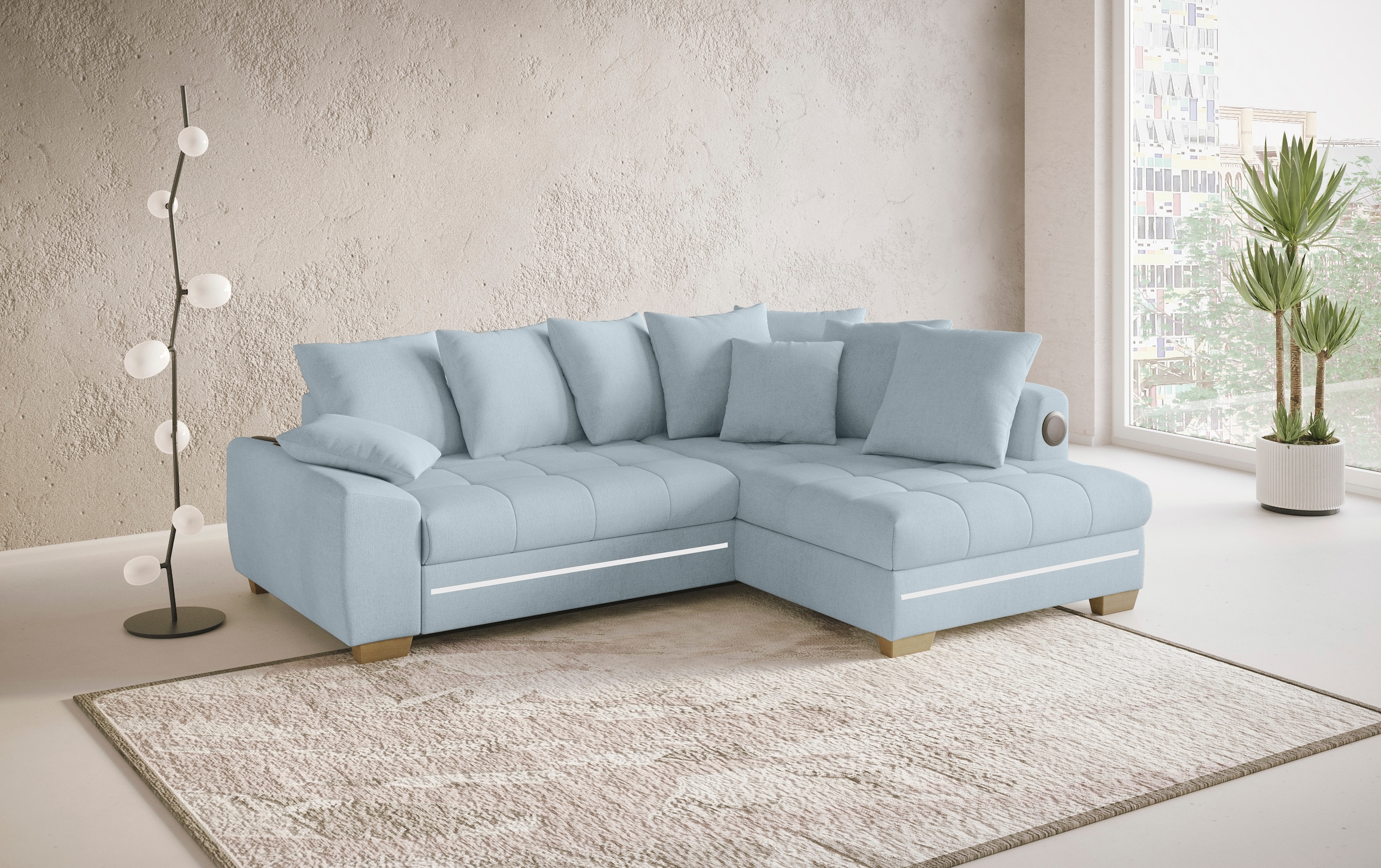 Mr. Couch Ecksofa »Nikita II, L-Form«, RGB-LED, Bluetooth-Soundsystem, wahlweise mit Bett, Bettkasten