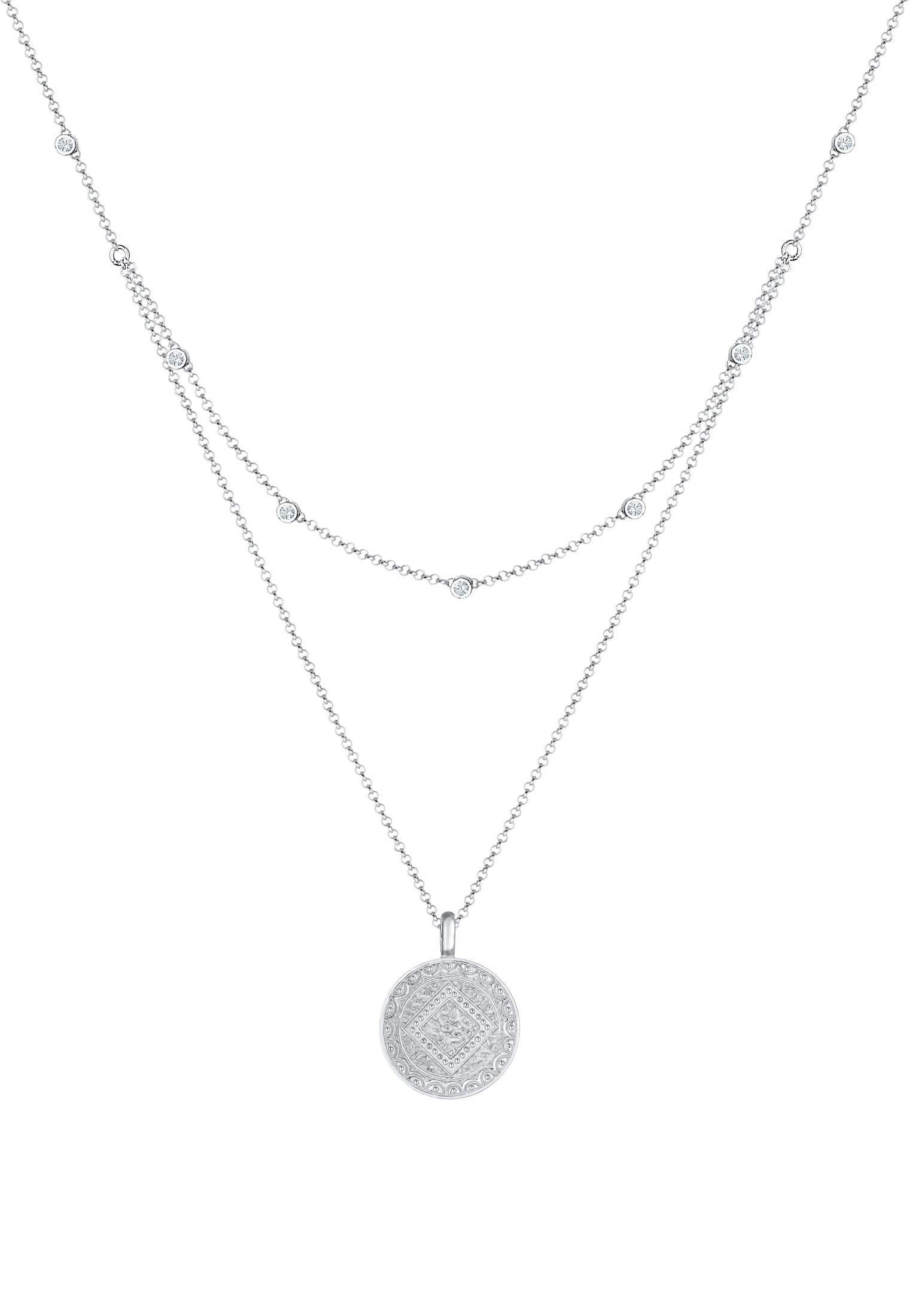 Elli Silberkette »Halskette Münze Plättchen Kristalle 925 Silber«