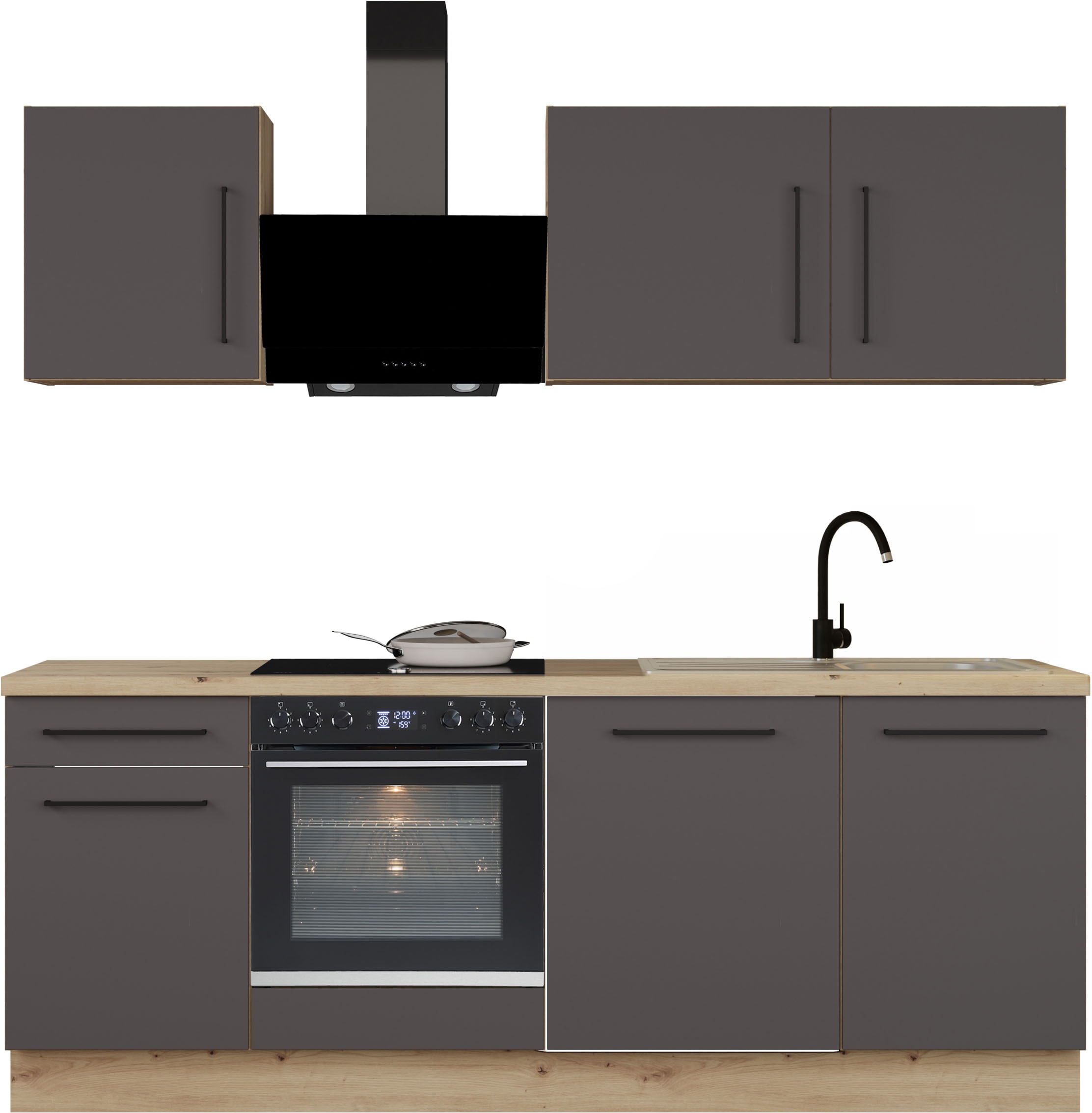 Bloc cuisine NOVACOOL NOVLSET09-C786 220 cm gris foncé chêne 6 portes