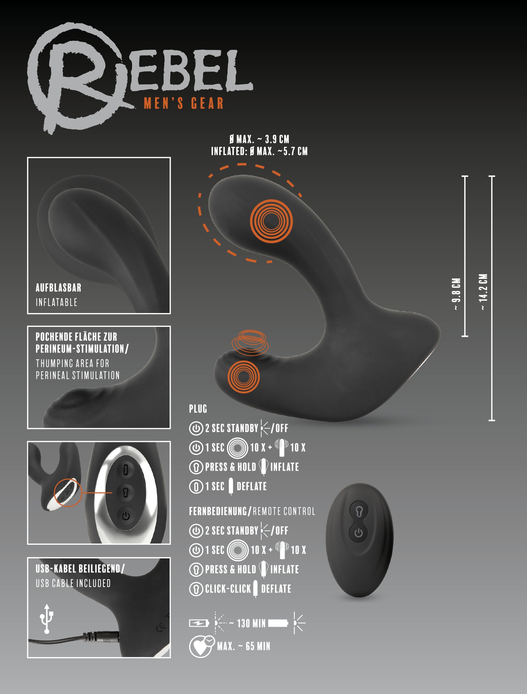 REBEL Anal-Stimulator »Analplug RC B-Plug with 3 functions« ()