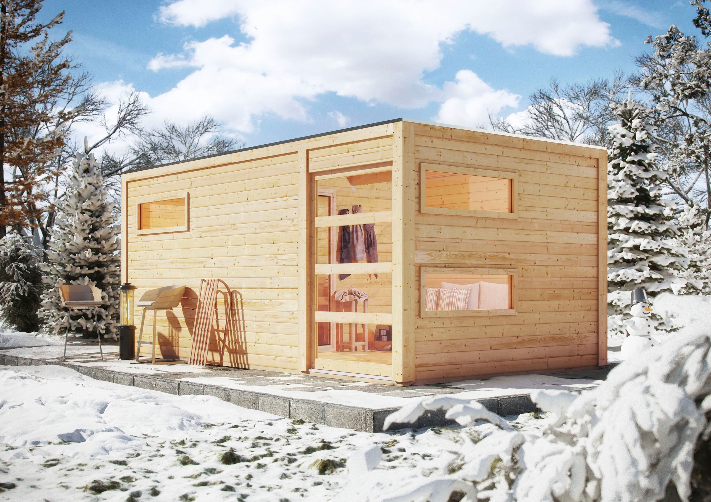 KONIFERA Saunahaus »Hagen«, naturbelassen, mit Ofen 9 KW externe Strg easy