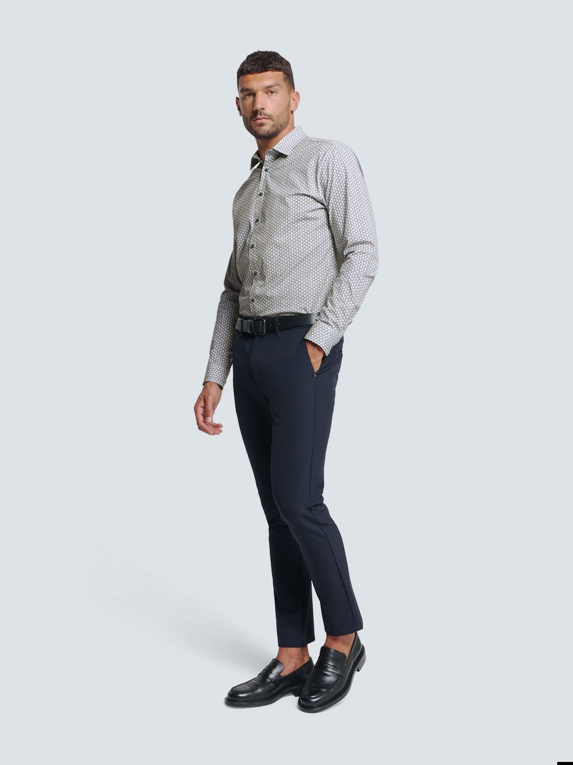 NO EXCESS Langarmhemd gemustert, mit Knopfleiste