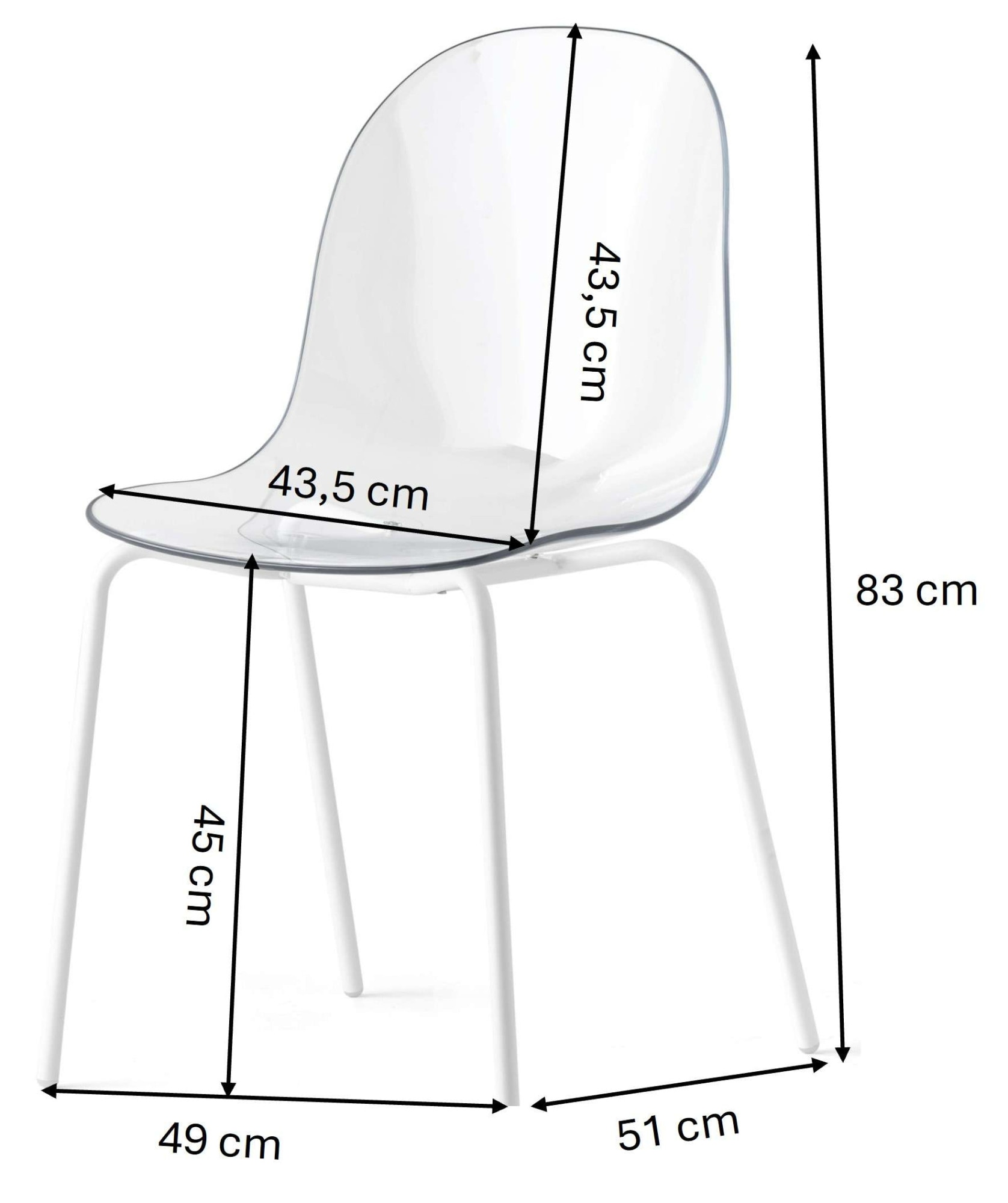 connubia 4-Fußstuhl »4-Fußstuhl, 2er-Set Stuhl, Esszimmerstuhl«, (Set), 2 St., 2er-Set Designstuhl mit durchsichtiger Sitzfläche aus Polycarbonat