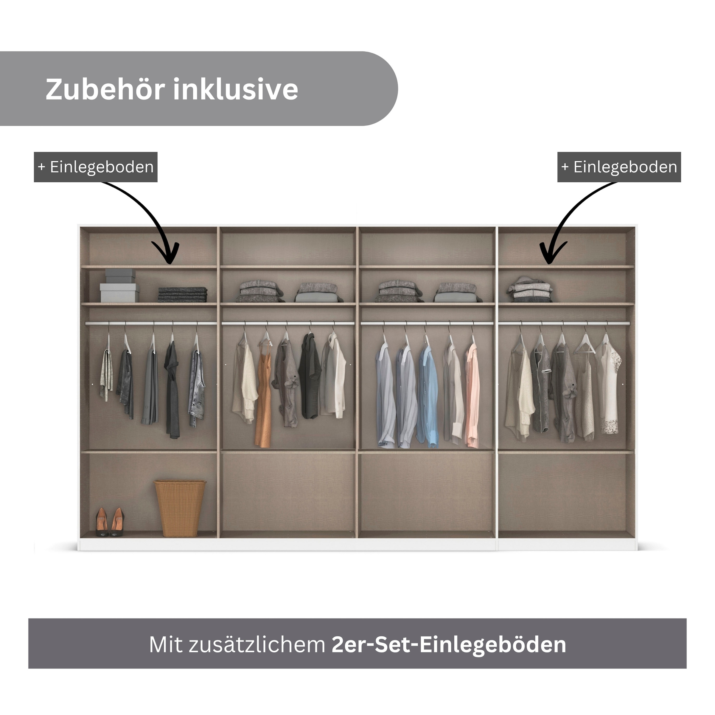 OTTO home Drehtürenschrank »Kleiderschrank Schrank Garderobe AGORDO mit Dekor- oder Hochglanzfront« in zwei Griff-Farben, Breite 360 cm,  mit Außenschubkästen, Serie in 7 Breiten und 2 Höhen MADE IN GERMANY