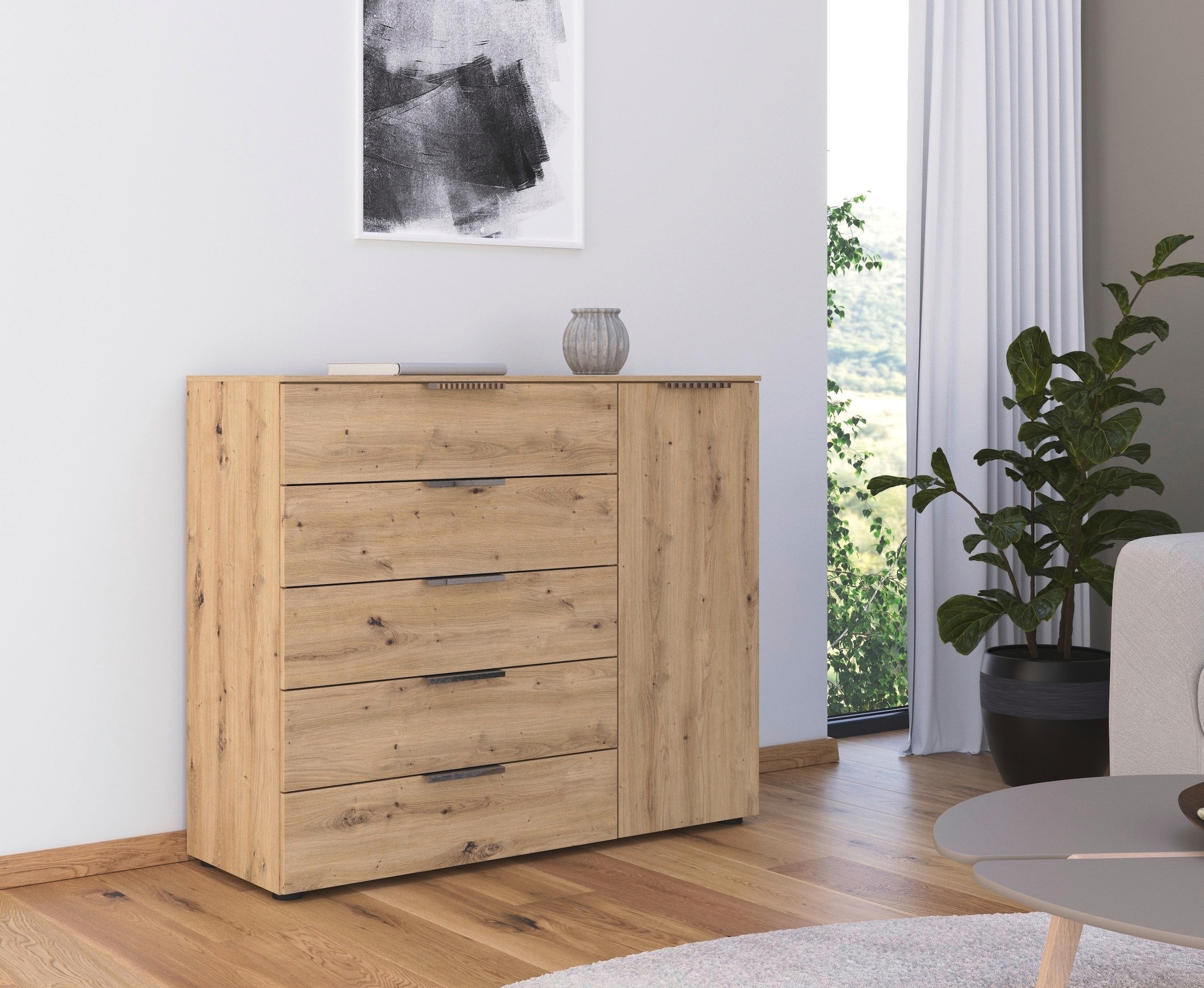 rauch Schubkastenkommode »Kommode Türkommode Sideboard Kombikommode FLIPP« Breite 120 cm mit 2 Einlegeböden,  1-türig mit  5 Schubladen und Soft-Close-Funktion