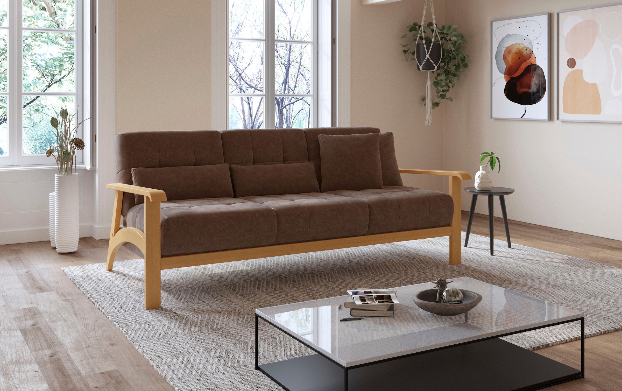 sit&more 3-Sitzer »Billund«, Armlehnen aus eichefarbigem Buchenholz, verschiedene Bezüge und Farben