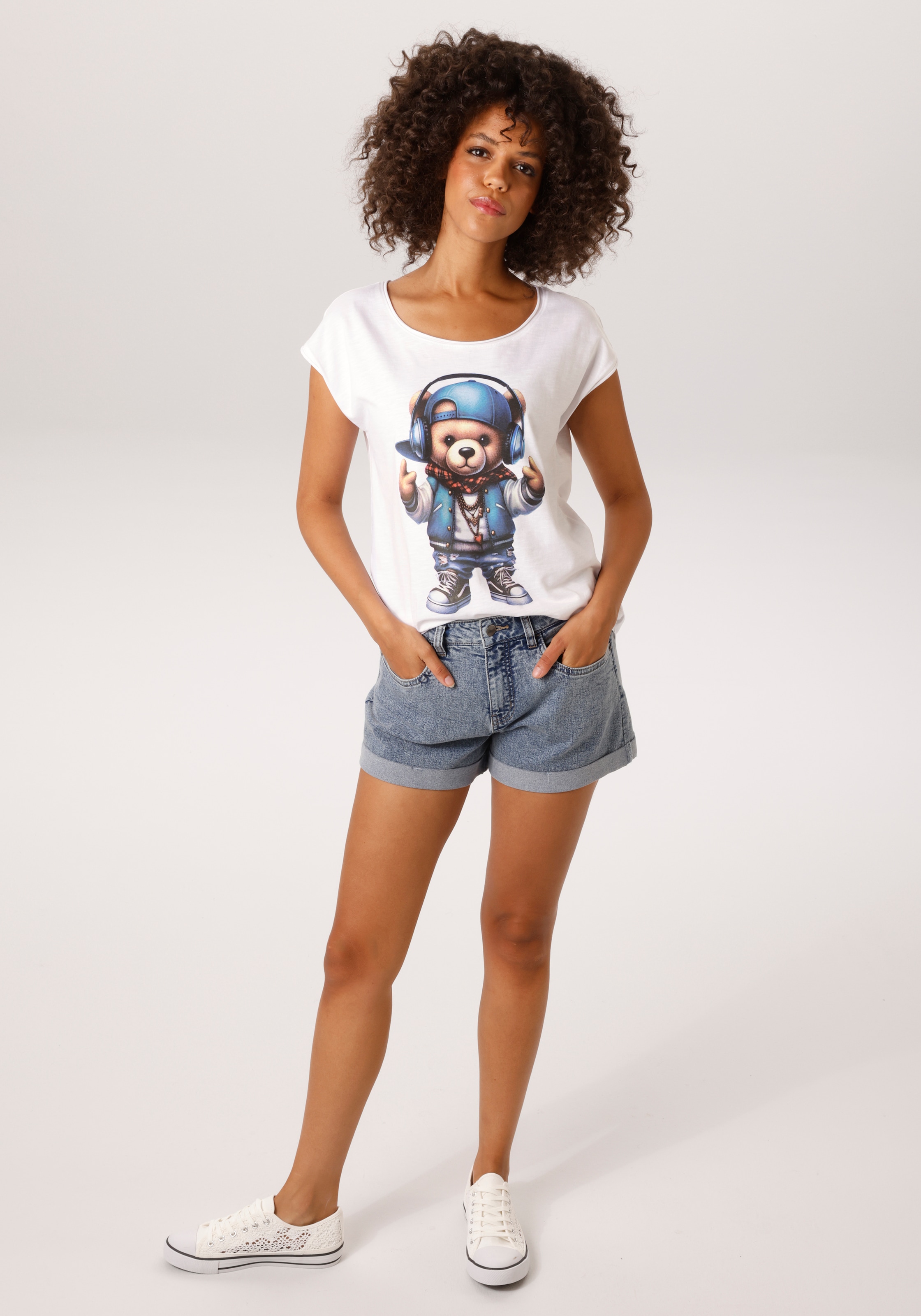 Aniston CASUAL T-Shirt mit coolem Teddybär Frontdruck - NEUE KOLLEKTION