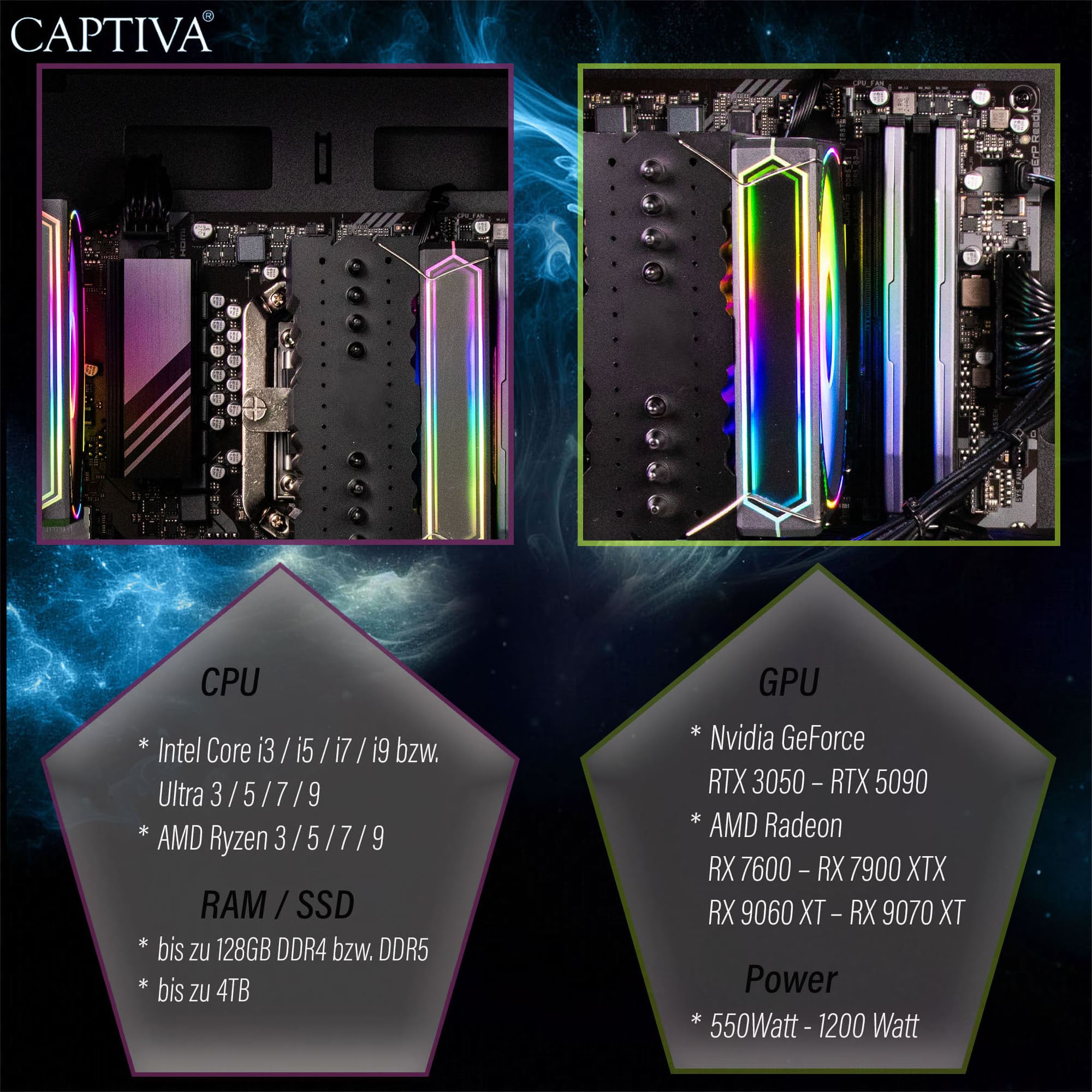 CAPTIVA Gaming-PC-Komplettsystem »Advanced Gaming I95-478 TFT Bundle« 68,6 ″ Intel® Core i9 Nvidia 32 GB RAM 1.000 GB SSD