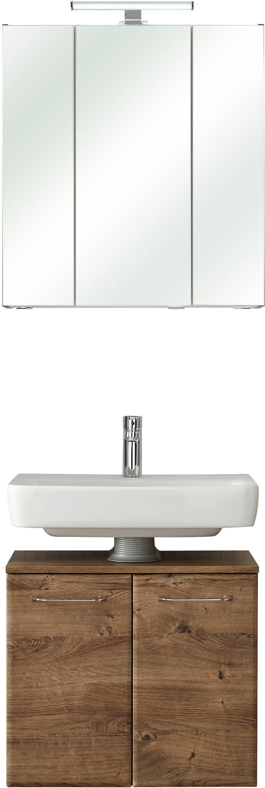 Saphir Badmöbel-Set »Quickset 2-teilig, Waschbeckenunterschrank und LED-Spiegelschrank« Set, 