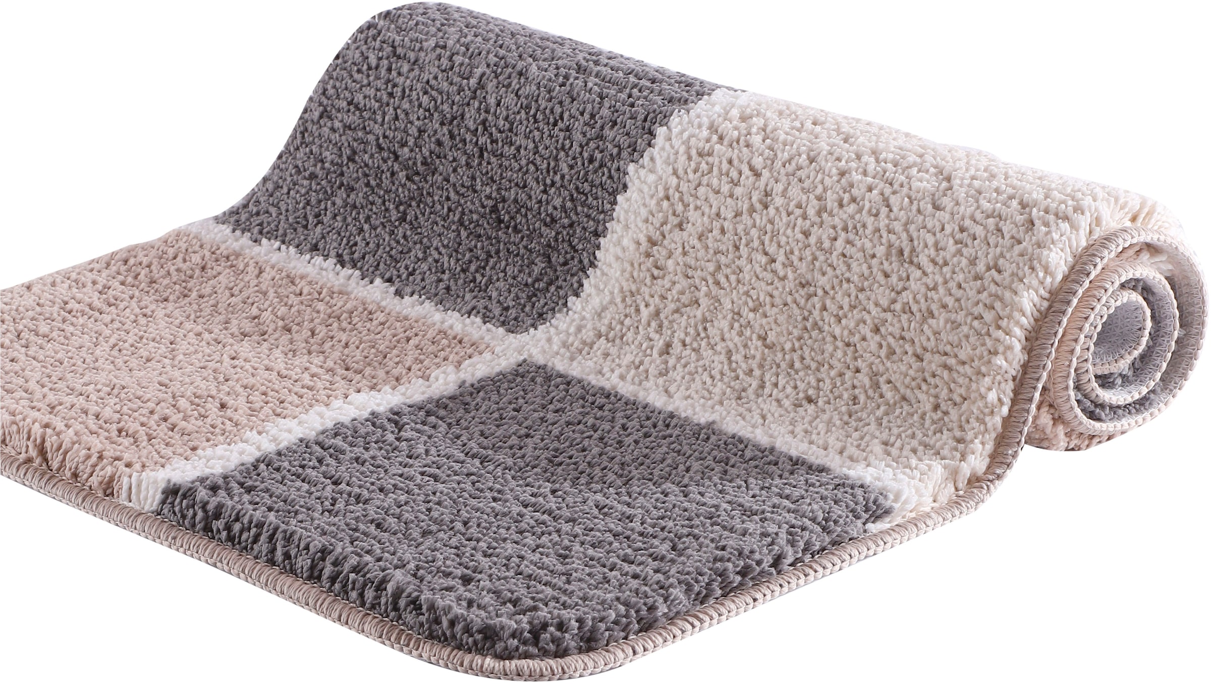 my home Badematte »Anna mit Kachelmuster, Badvorleger, Badezimmer Teppich, Duschvorleger«, rutschhemmend beschichtet, strapazierfähig, Badteppich, Hoch-Tief Effekt, Modern, Weich