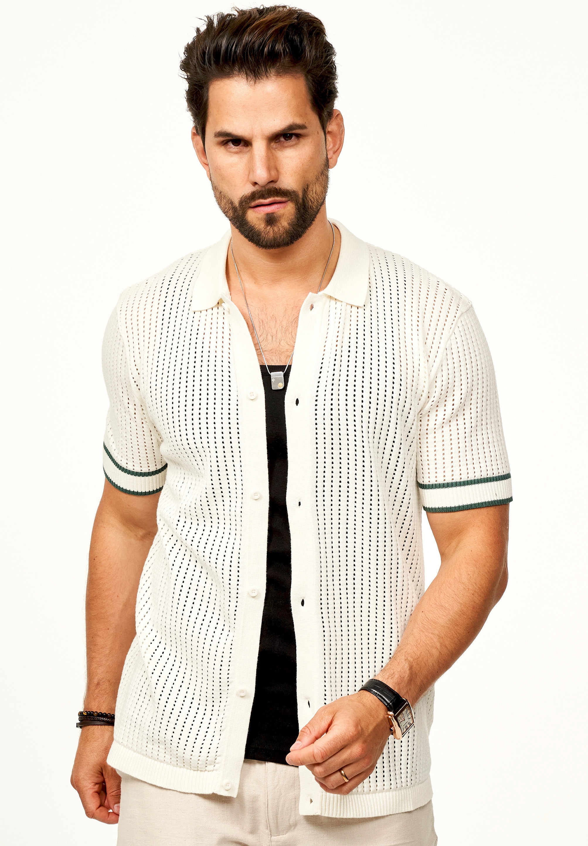 SOULSTAR Poloshirt »Kurzarm Strickhemd im Cardigan Stil mit Knopfleiste für Herren«