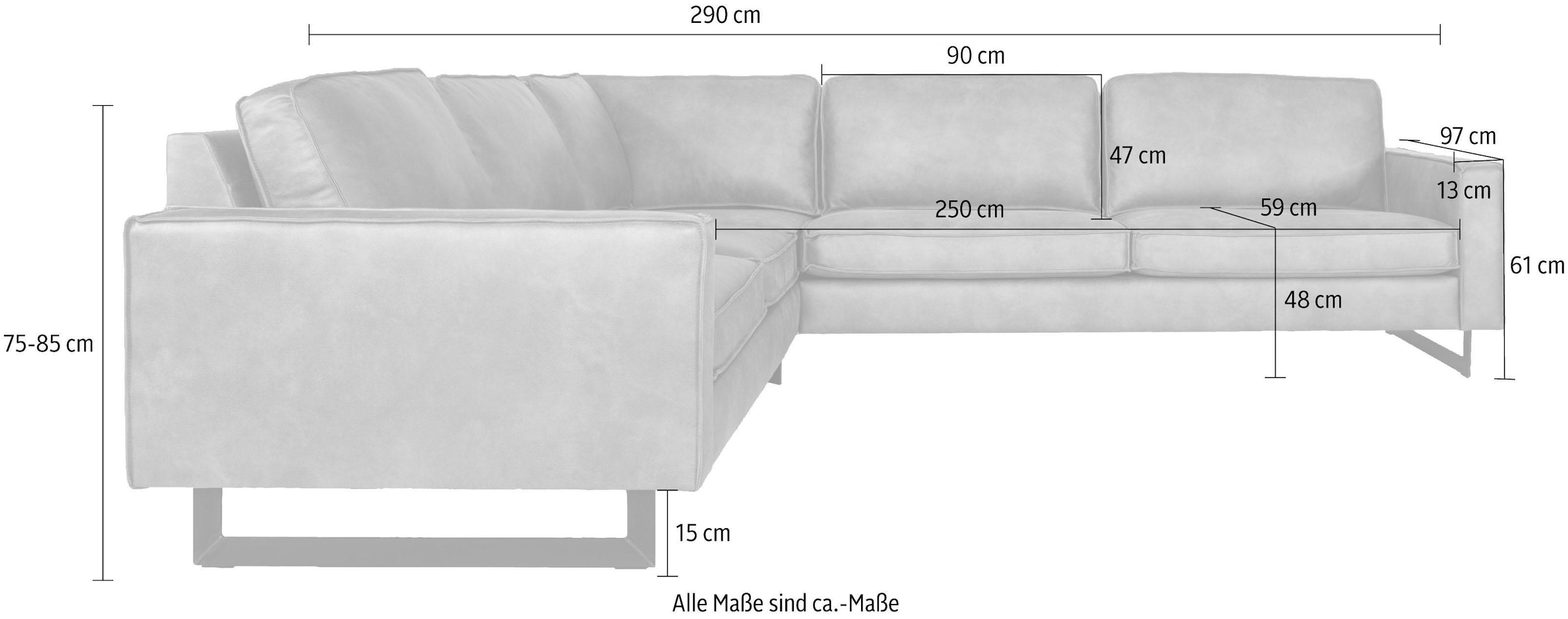 Places of Style Ecksofa »Pinto, 250/290 cm, langer Schenkel, XXL, Ottomane«, Cord, Feincord, Luxus-Microfaser Leder und Chenille