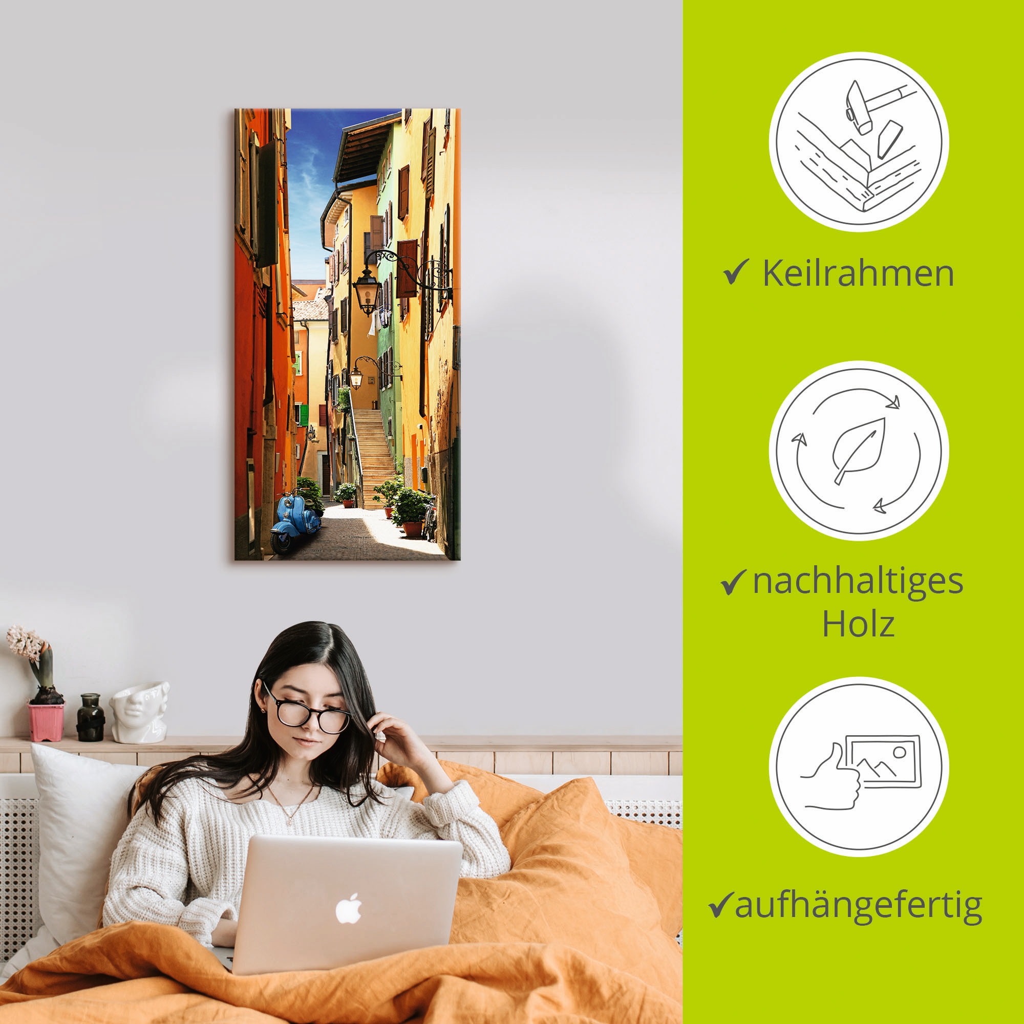 Artland Leinwandbild »Altstadtgasse Riva del Garda« Architektonische Elemente 1 Stk. tlg. auf Holzrahmen gespannt