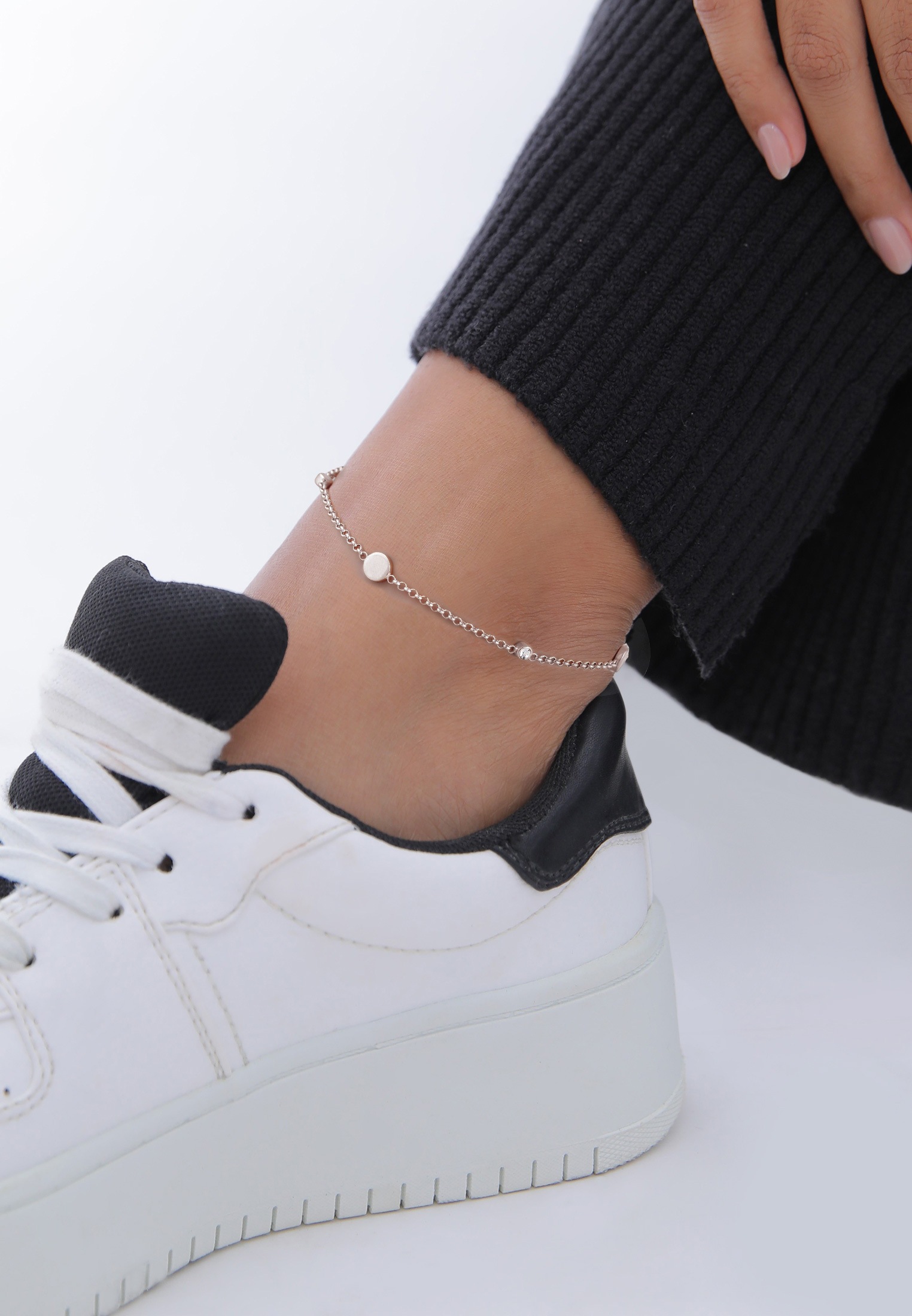Elli Fußkette »Fußschmuck Plättchen Basic 925 Silber, mit Kristallen von Swarovski®«