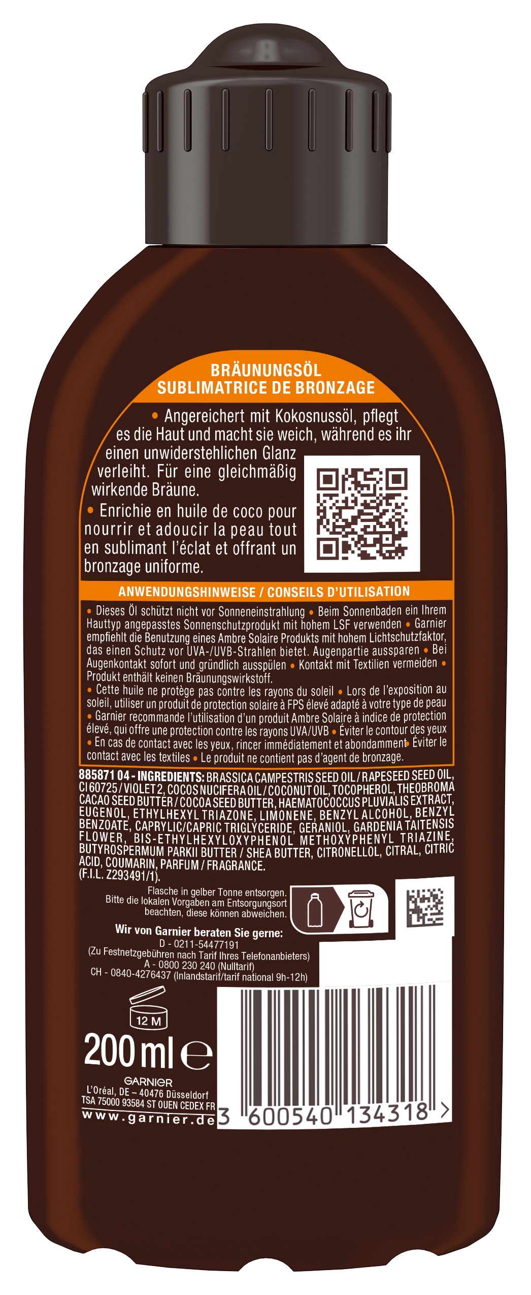 GARNIER Sonnenschutzöl »AMBRE SOLAIR TIEFBRAUN SONNENÖL« für den Körper, mit leichter und schnell einziehender Formel