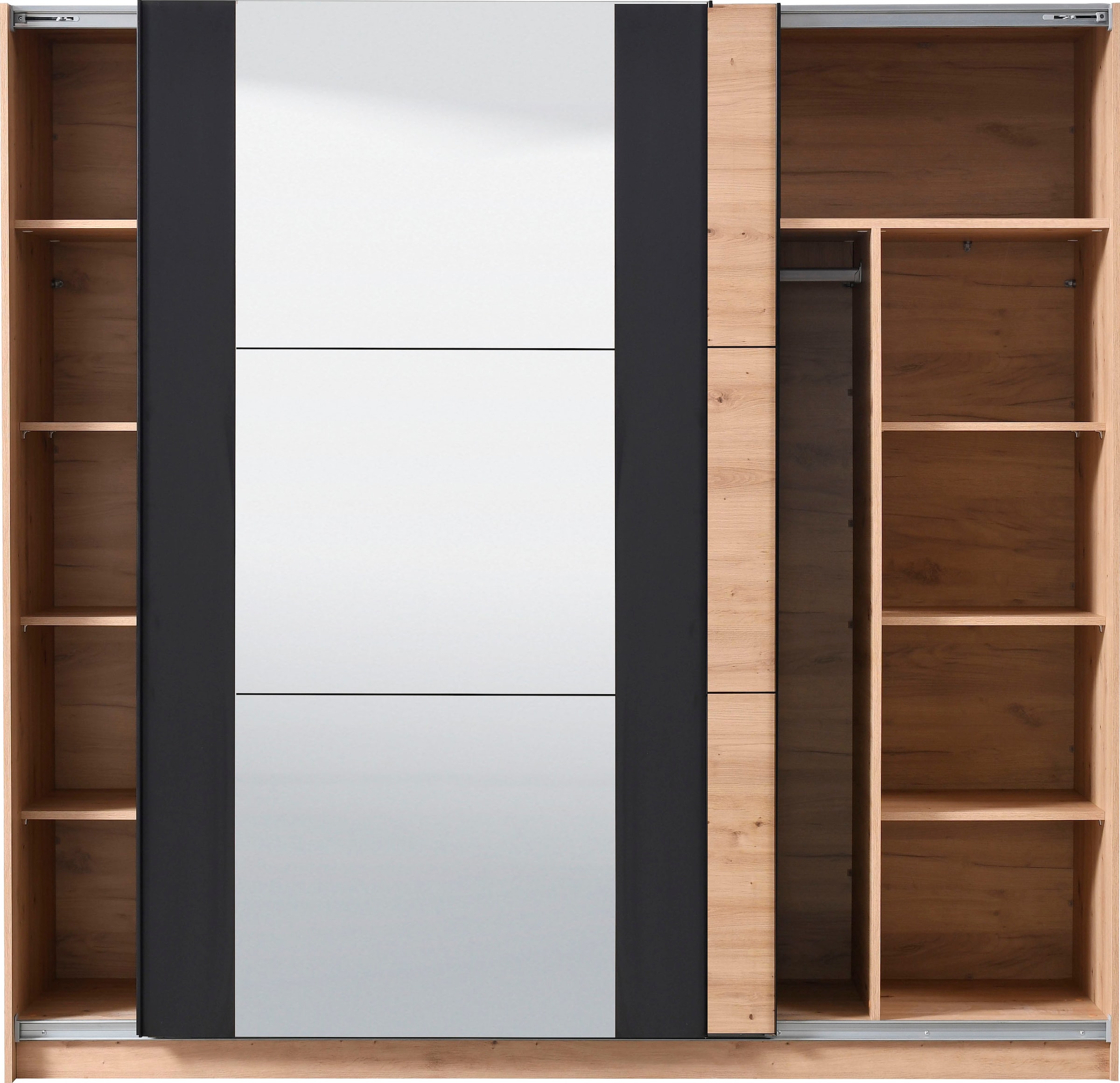 INOSIGN Schwebetürenschrank »Sardinia, Kleiderschrank mit Spiegel, FSC®-zertifiziert«, inklusive Inneneinteilung, 217x210x62,5cm, ABS Schutzkanten