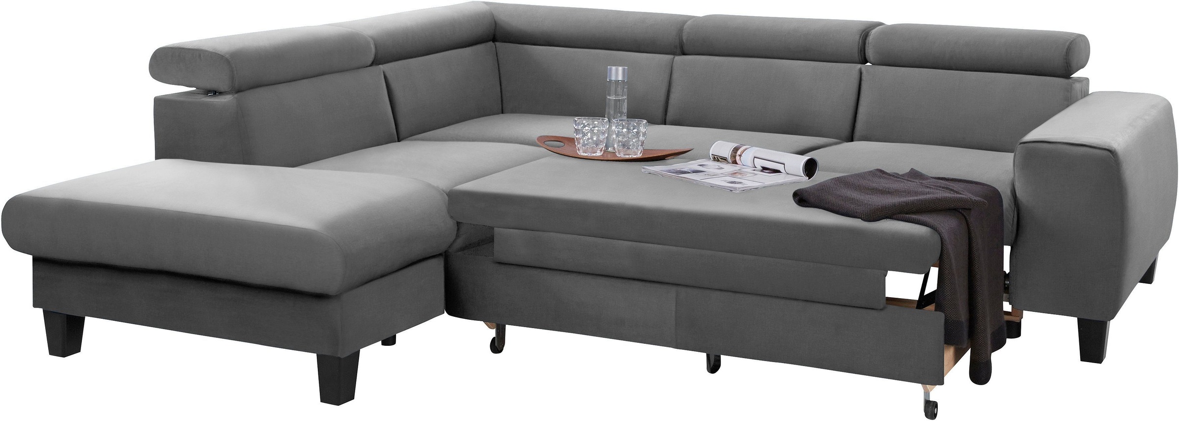COTTA Polstergarnitur »Morven L-Form«, (Set), Set bestehend aus: Ecksofa mit Kopfteilverstellung & Hocker