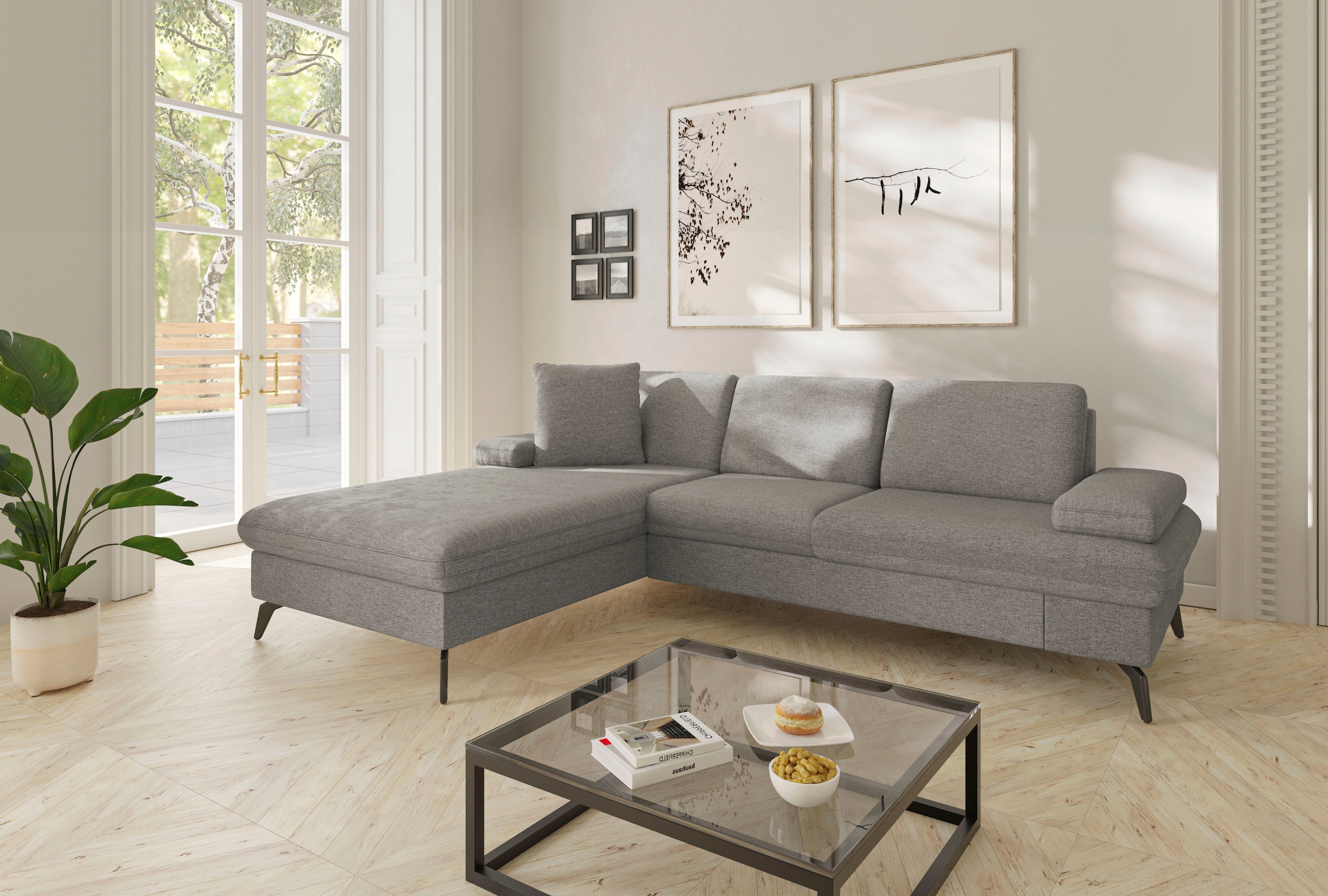 sit&more Ecksofa »Morris Jubi L-Form«, inkl. Armteilfunktion und 1 Zierkissen, wahlweise mit Bettfunktion