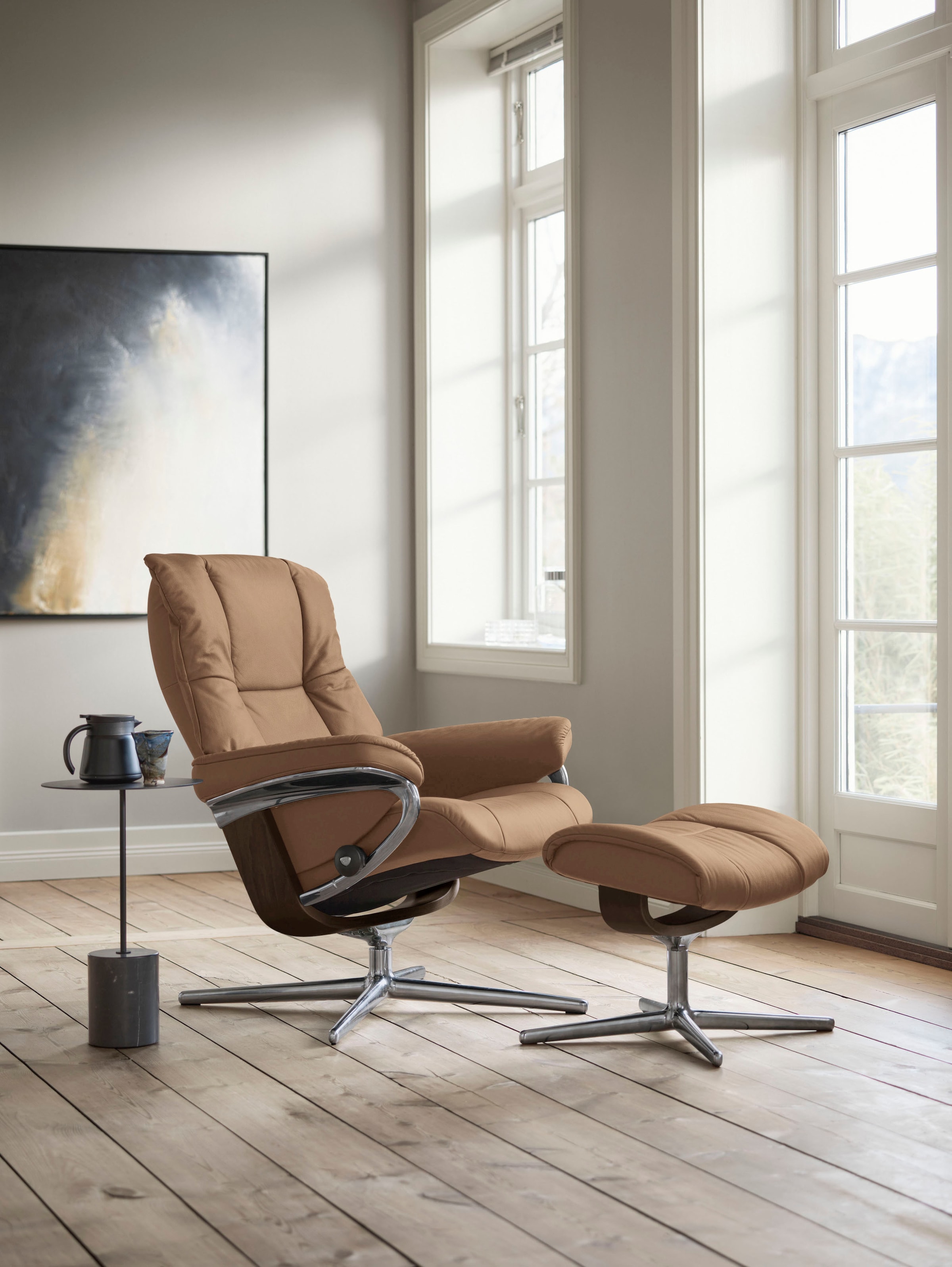 Stressless® Relaxsessel »Mayfair«, (Set, Relaxsessel mit Hocker), mit Hocker, mit Cross Base, Größe S, M & L, Holzakzent Braun