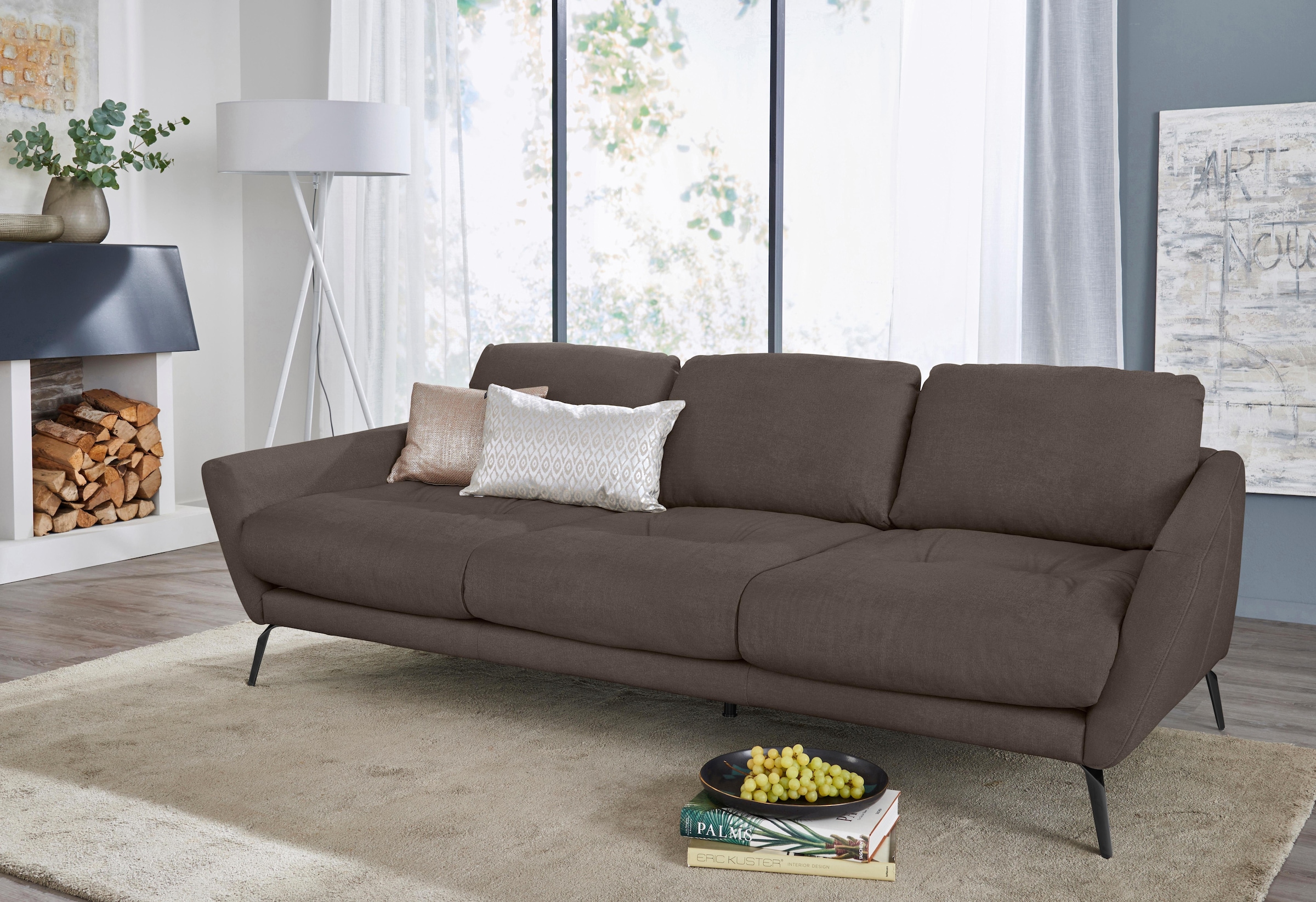 Big-Sofa »softy«, mit dekorativer Heftung im Sitz, Füße schwarz pulverbeschichtet