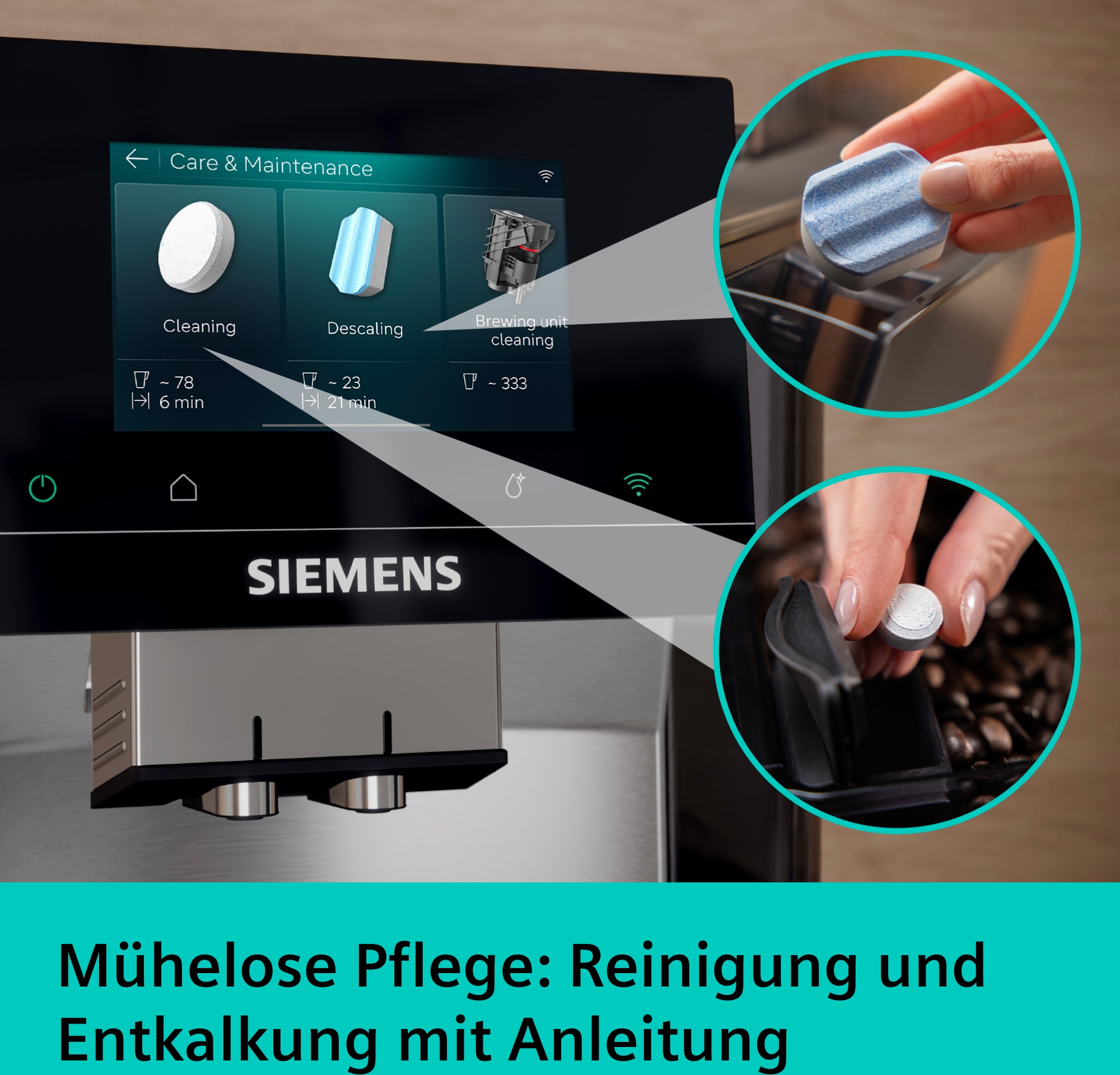 SIEMENS Kaffeevollautomat »TQ727D03« farbiges Full-Touch-Display, Doppeltassenfunktion, sehr leise, schwarz