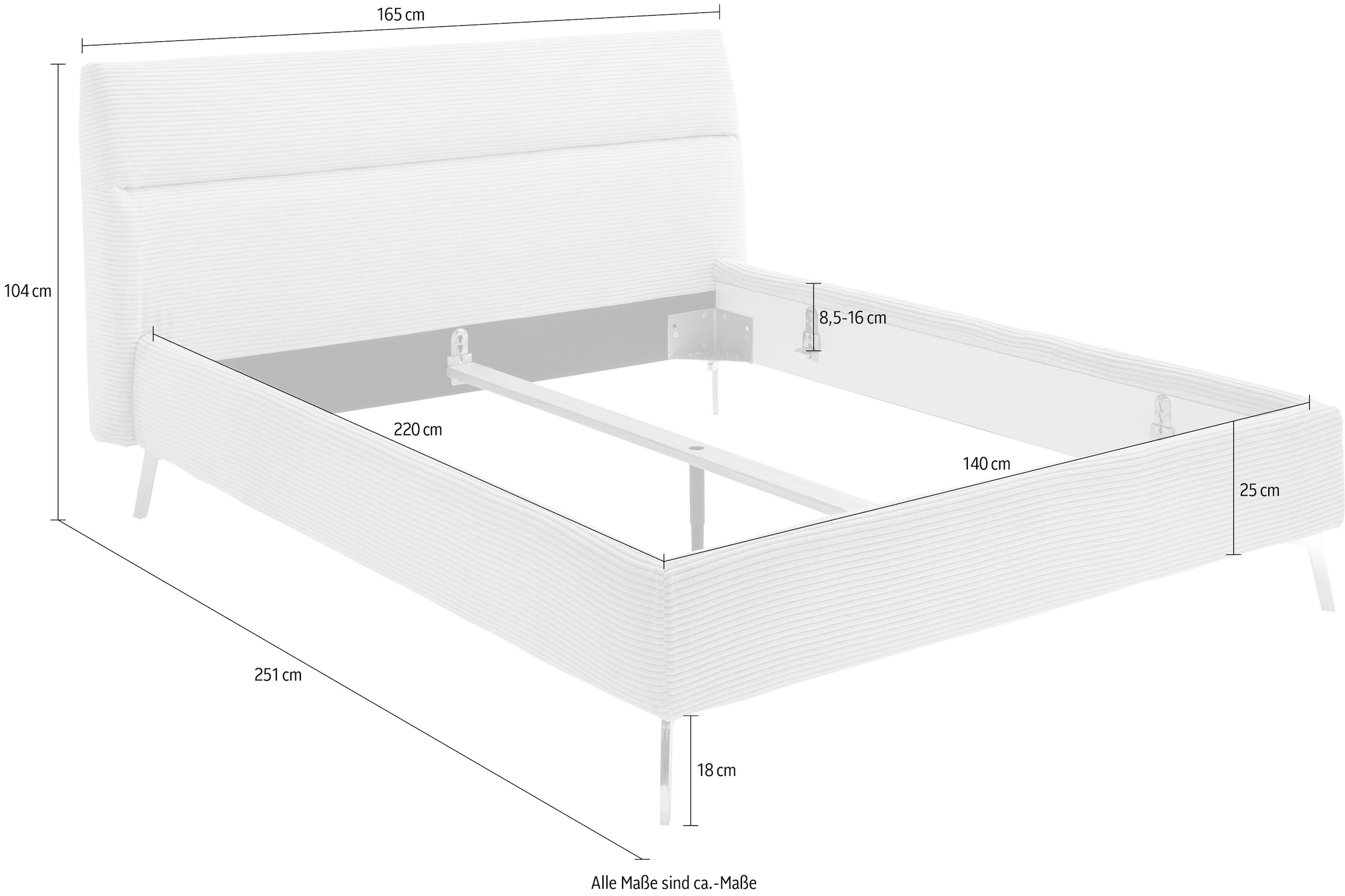 Home affaire Polsterbett »Elvo, weichgepolstertes Kopfteil, wahweise Überlänge, 140-200 cm breit«