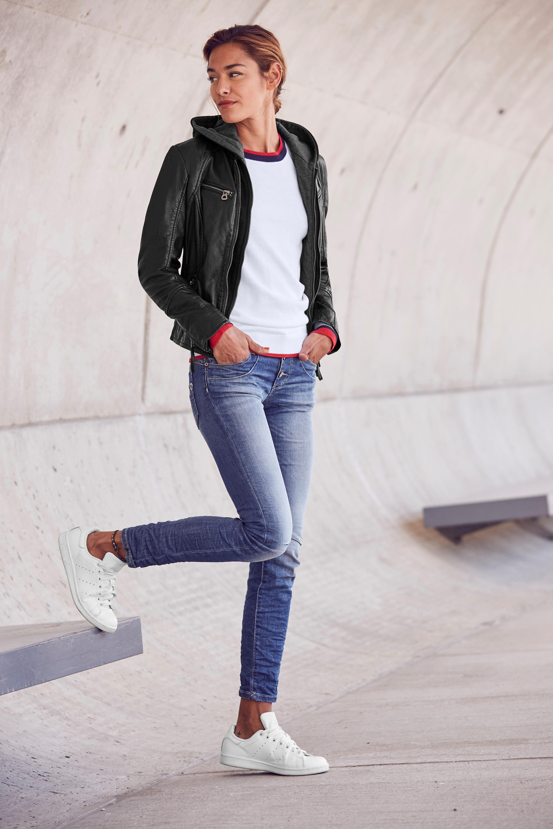 Mauritius Lederjacke »NOLA«, mit Kapuze, Two-in-One Style - mit abnehmbarer Jersey-Kapuze