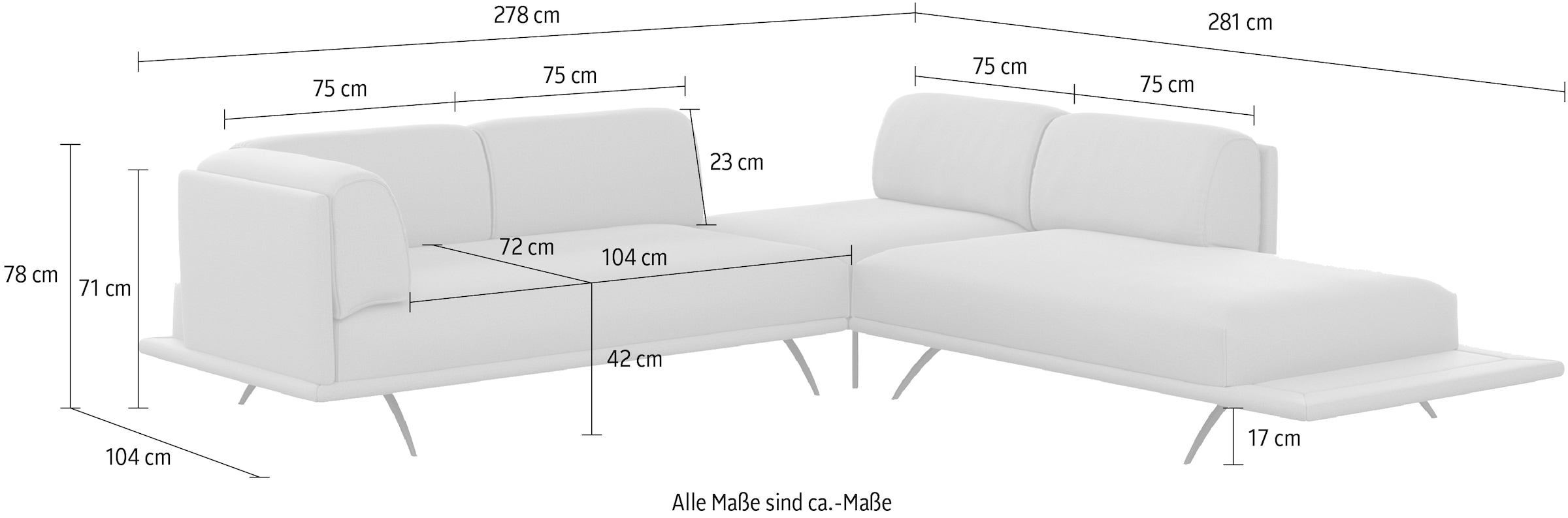 machalke® Ecksofa »benito, L-Form«, mit bezogenem Sockel