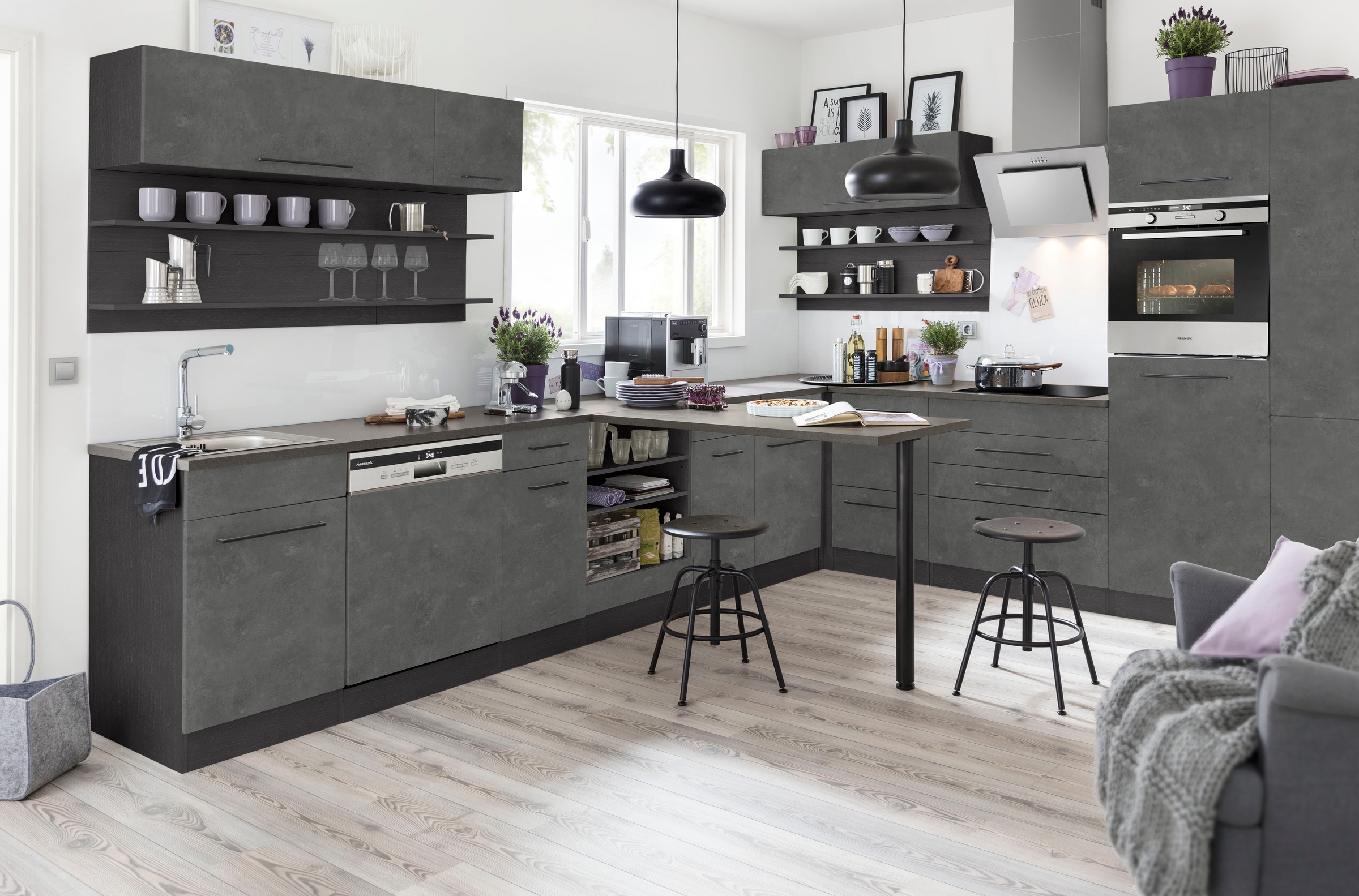 KOCHSTATION Klapphängeschrank »KS-Tulsa«, 40 cm breit, mit 1 Klappe, schwarzer Metallgriff, MDF Front