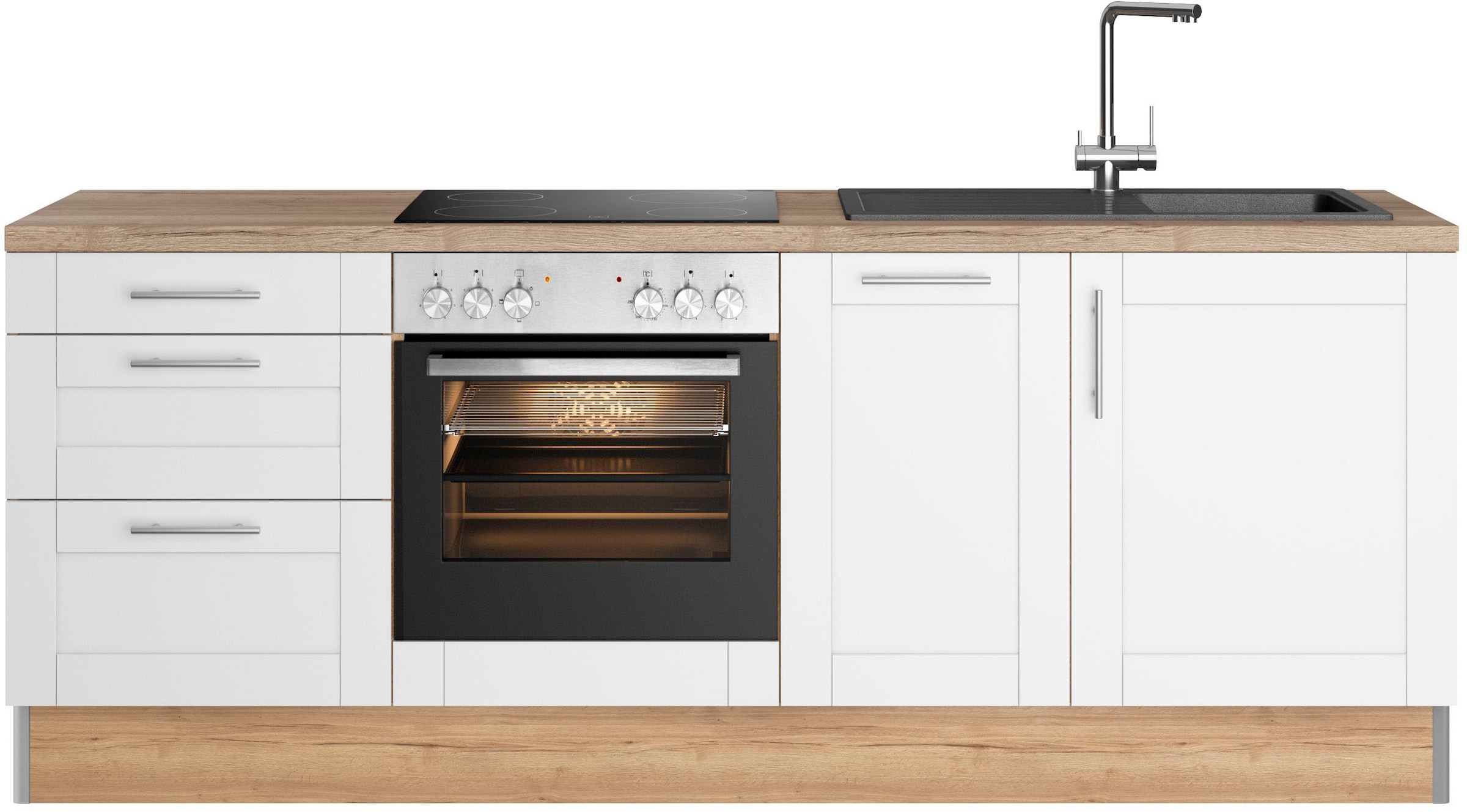 OPTIFIT Küchenzeile "Ahus" 225 cm breit,wahlweise mit E-Geräten,Soft Close Funktion, MDF Fronten