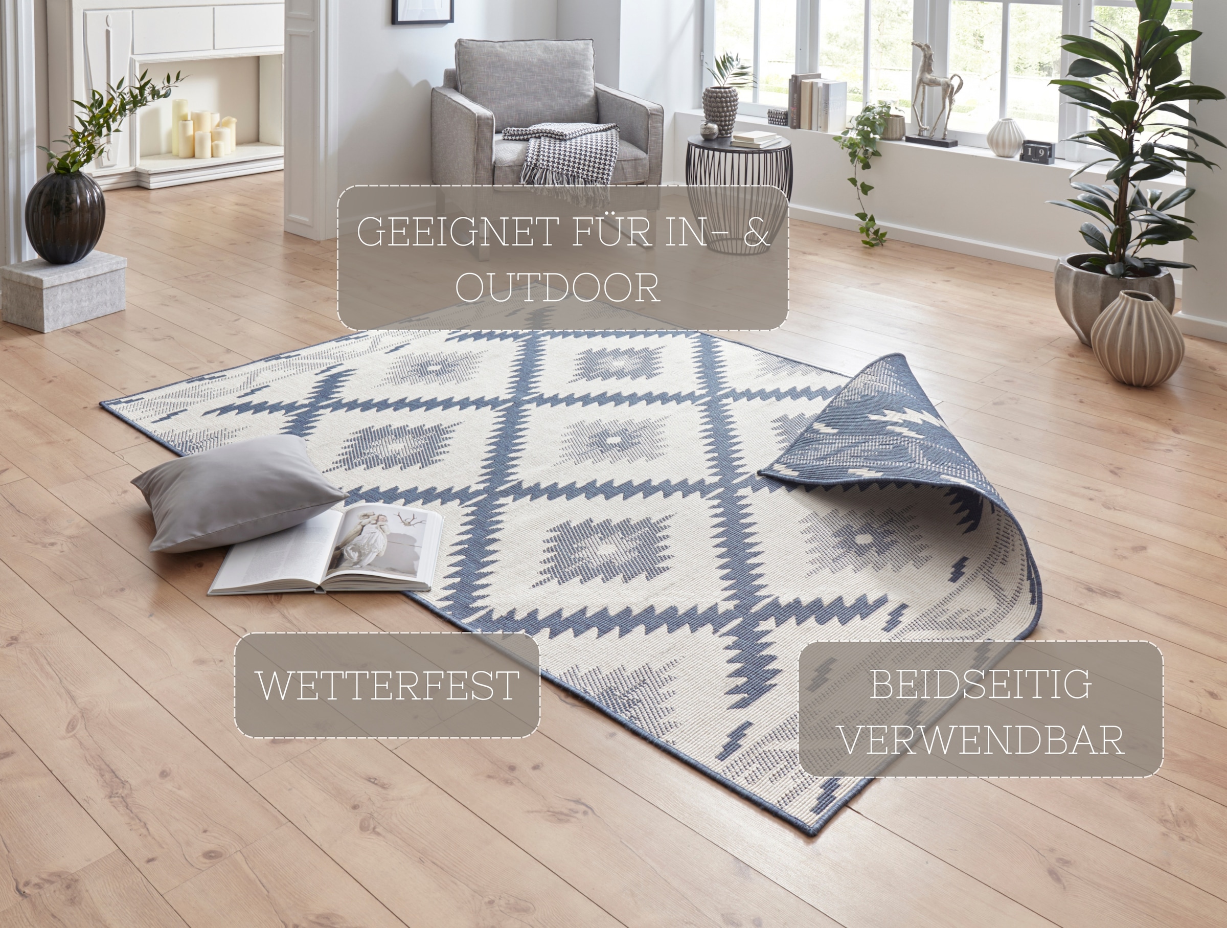 HANSE Home Teppich »Malibu Wendeteppich«, rechteckig, 5 mm Höhe, In-& Outdoor, Wetterfest, Balkon, Läufer, Wohnzimmer, Wasserfest