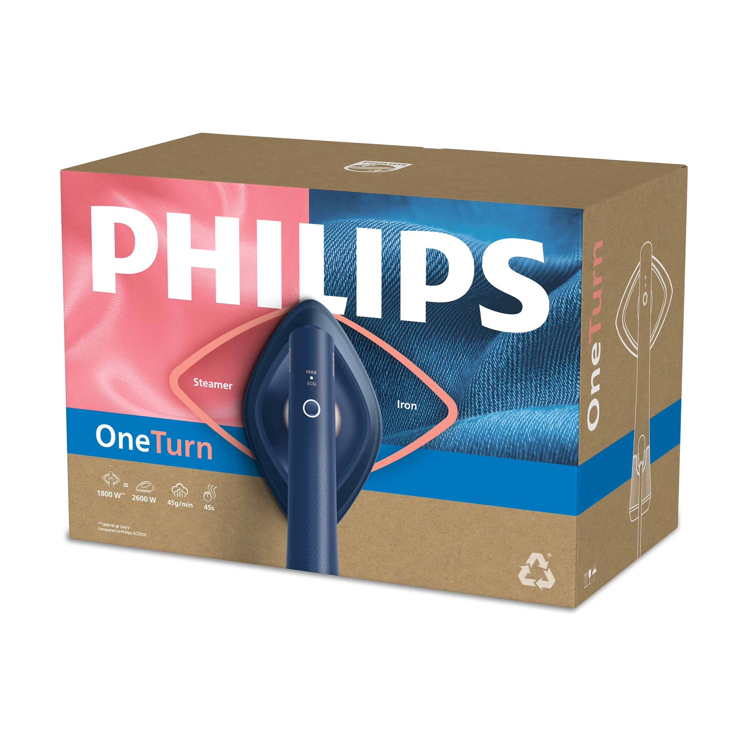 Philips Dampfbügeleisen »GC215/20 OneTurn 2-in-1 Bügeleisen & Steamer, SoftBoard & Dock inkl.« 1800 W 1800 W, SteamGlide Plus, 200ml+300ml Wasserbehälter u. 90 g Dampfstoß