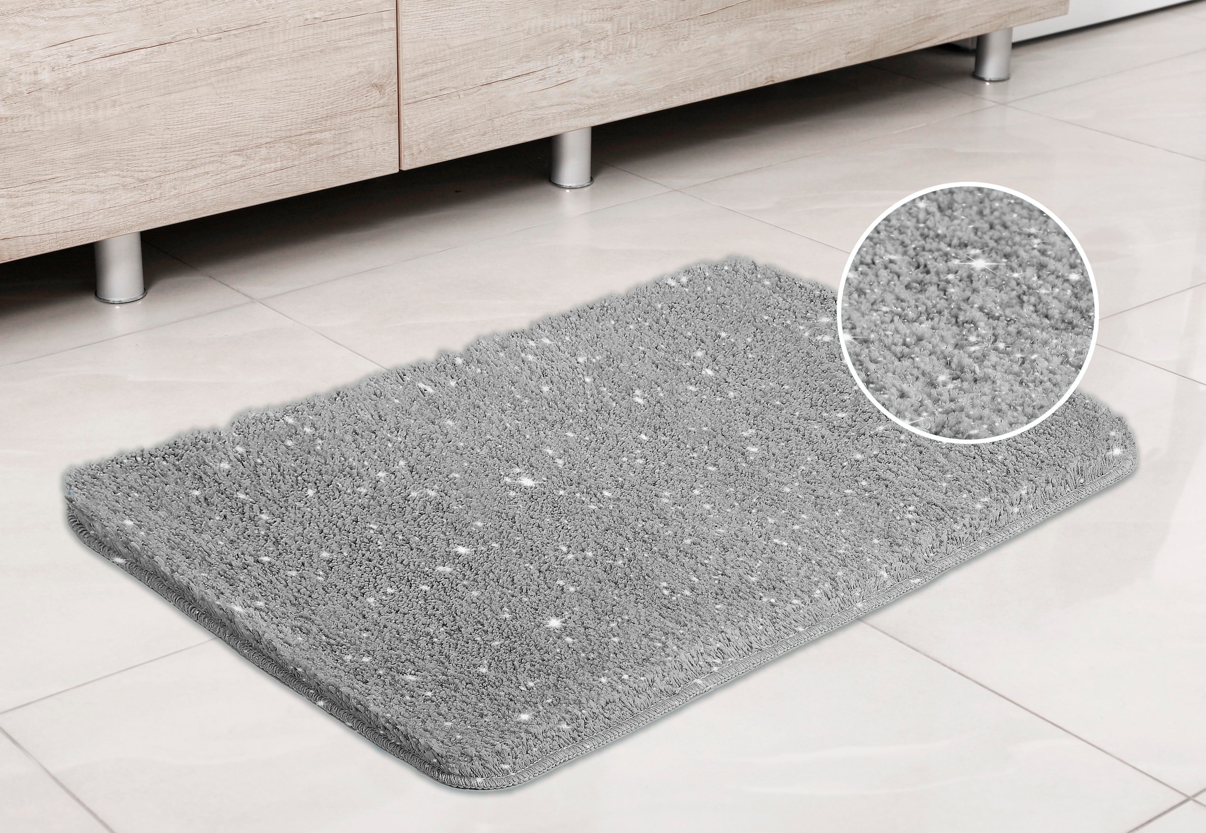 my home Badematte »Glitzer, Badvorleger, Badezimmer Teppich«, rutschhemmend beschichtet, fußbodenheizungsgeeignet-schnell trocknend-strapazierfähig, Badteppich, Akzente durch Glitzer-Garn