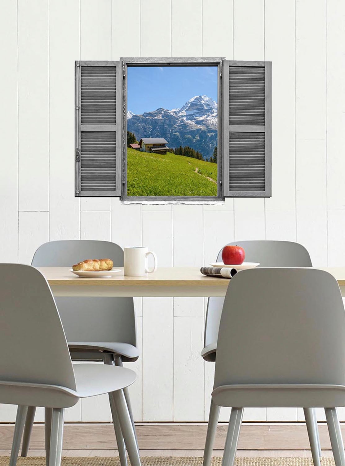 queence Wandtattoo »Almhütte«, (1 St.), Wandsticker, Wandbild, selbstklebend, 3D, Fenster