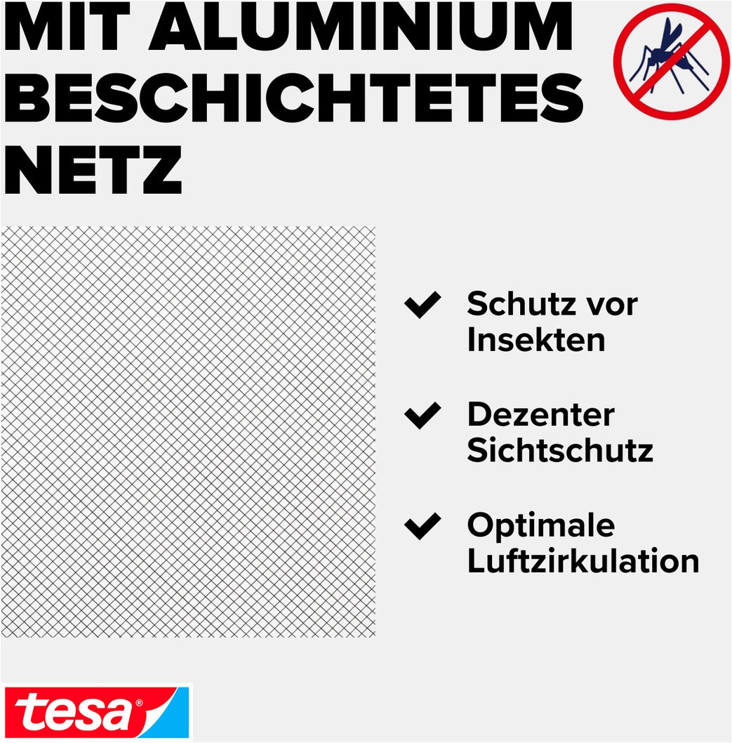 tesa Fliegengitter-Gewebe »2-in-1 Sonnenschutz- und Fliegengitter für Dachfenster Premium« Packung, Fliegennetz, Klettband, Andrück und Schneidehilfe, 1 Stk. tlg. inkl. selbstklebendes Klettband