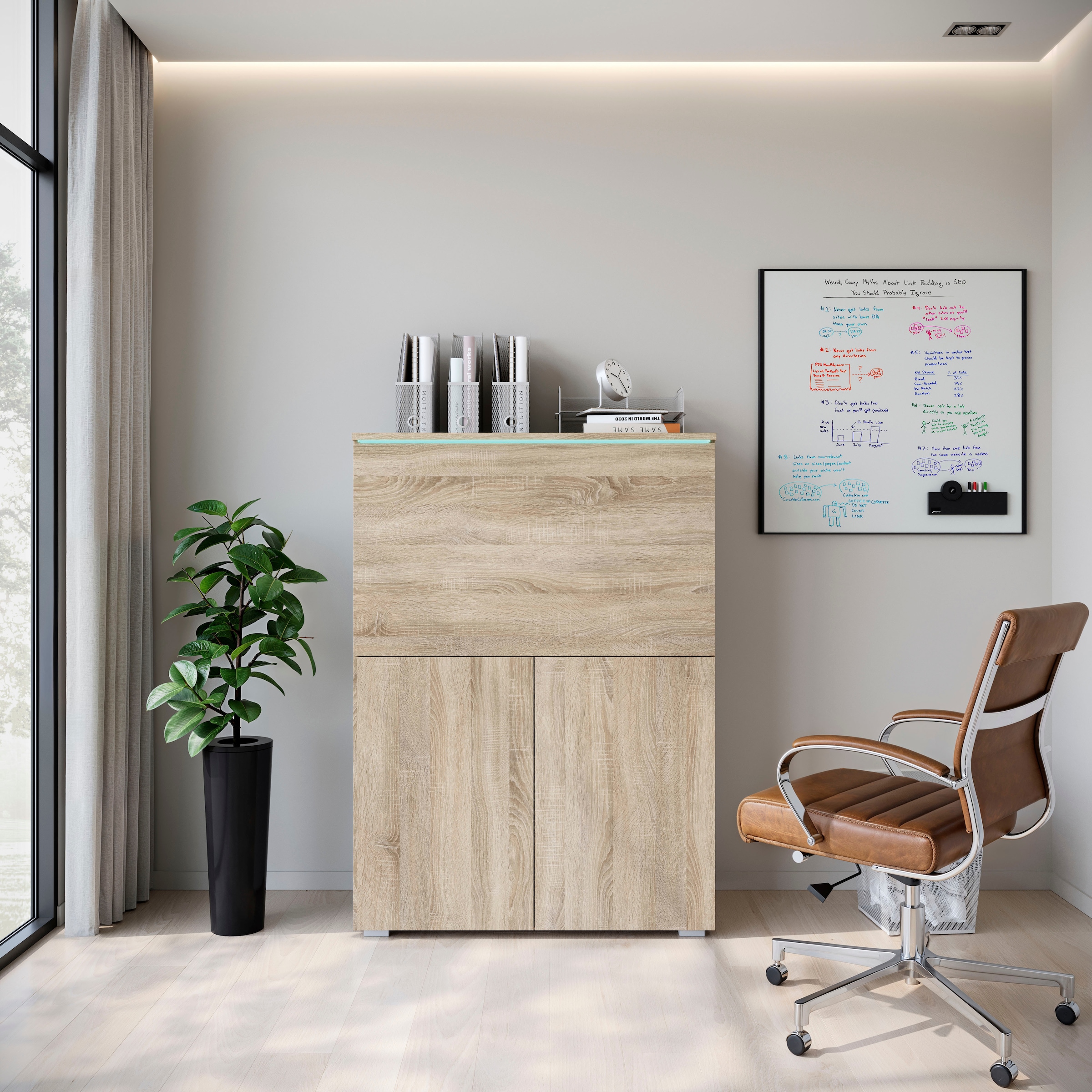 Home affaire PC-Schrank »Vera, Sekretär, Home-Office-Schreibtisch mit LED-Beleuchtung« 1 Stk. tlg. Multifunktional mit Stauraum, klappbare Tischfläche, LED, B 90 cm