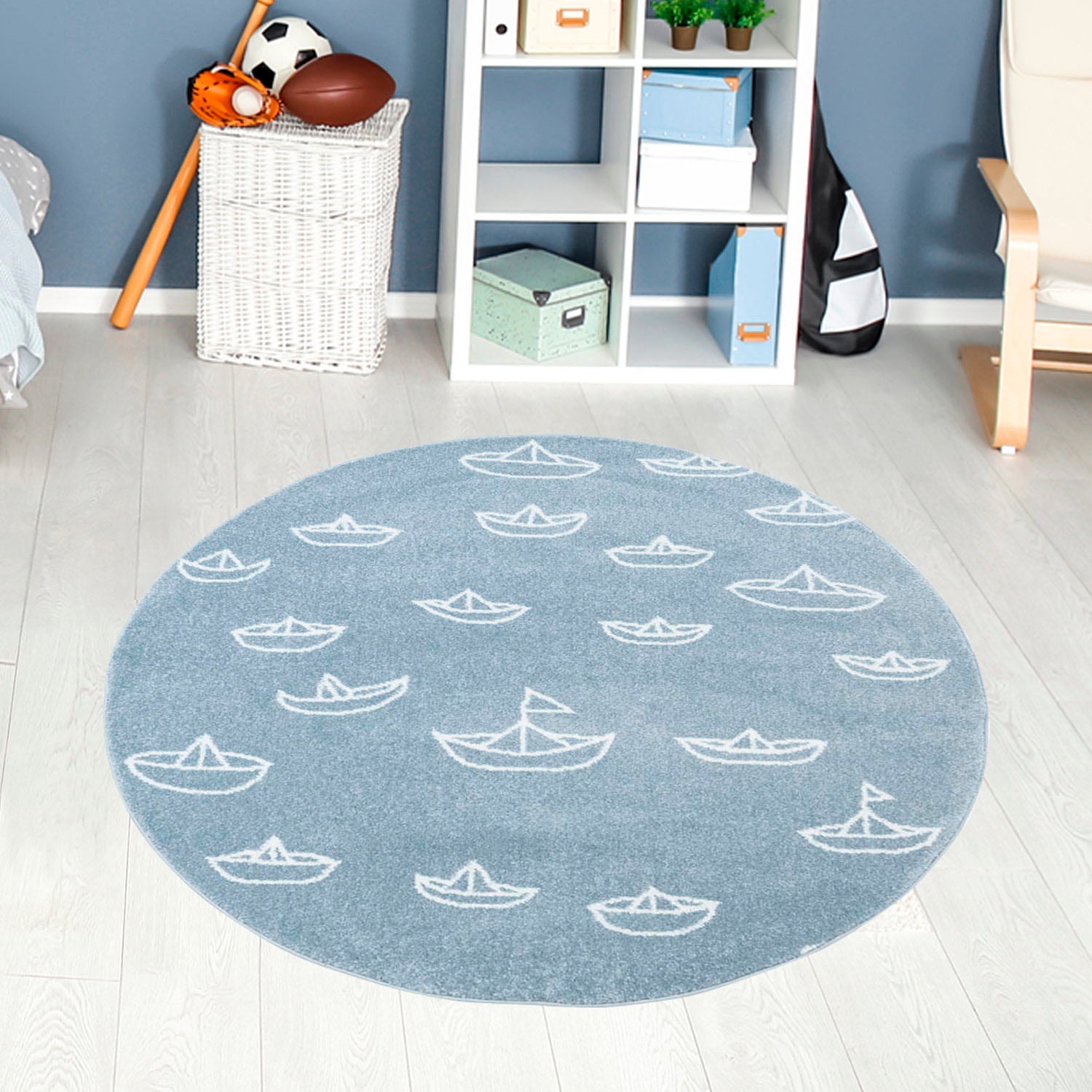 Carpet City Kinderteppich »Bueno Kids 1457«, rund, 13 mm Höhe, Spielteppich, Segelboote, Weicher Flor, Pflegeleicht, Kinderzimmer