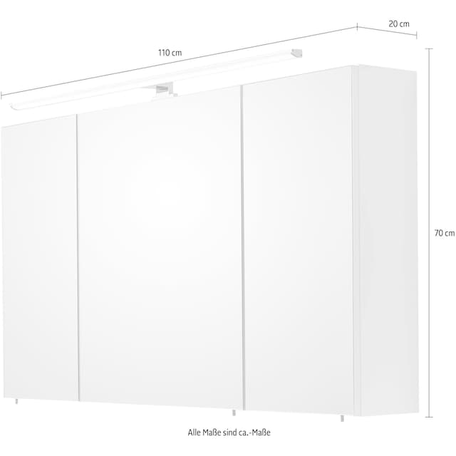 PELIPAL Spiegelschrank »Quickset 360«, Breite 110 cm, 3-türig,  LED-Beleuchtung, Schalter-/Steckdosenbox online kaufen | mit 3 Jahren XXL  Garantie