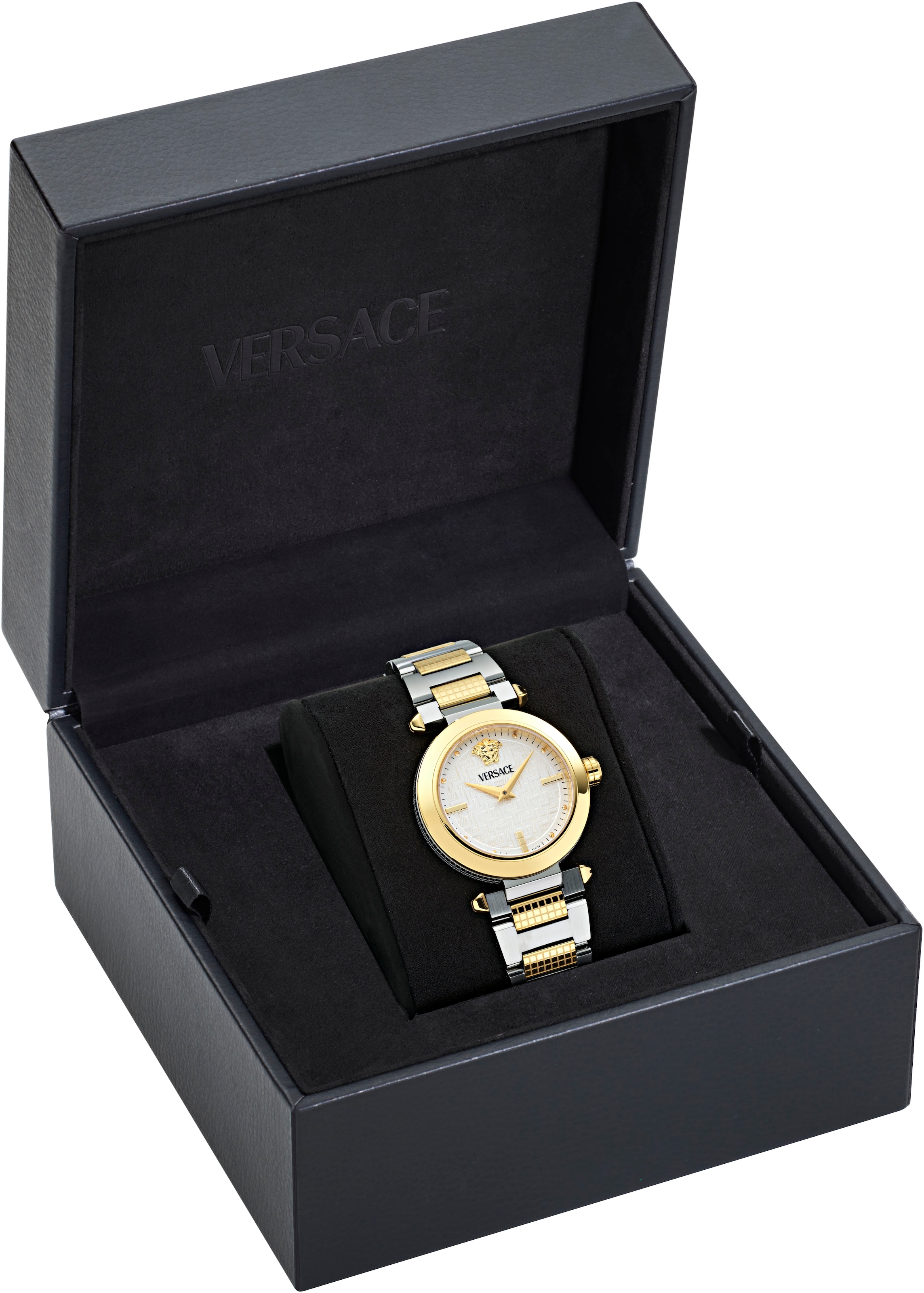 Versace Quarzuhr »VERSACE GREEK« Armbanduhr, Damenuhr, Swiss Made, Edelstahlarmband, analog