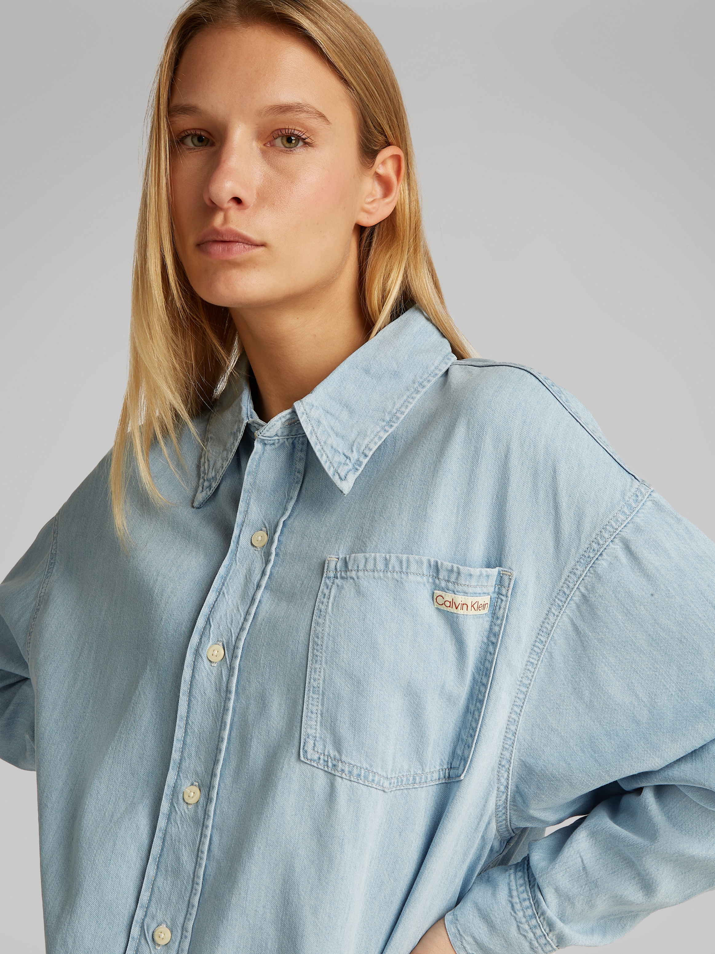 Calvin Klein Jeans Jeansbluse »OVERSIZED LS DENIM SHIRT«, mit Logostickerei