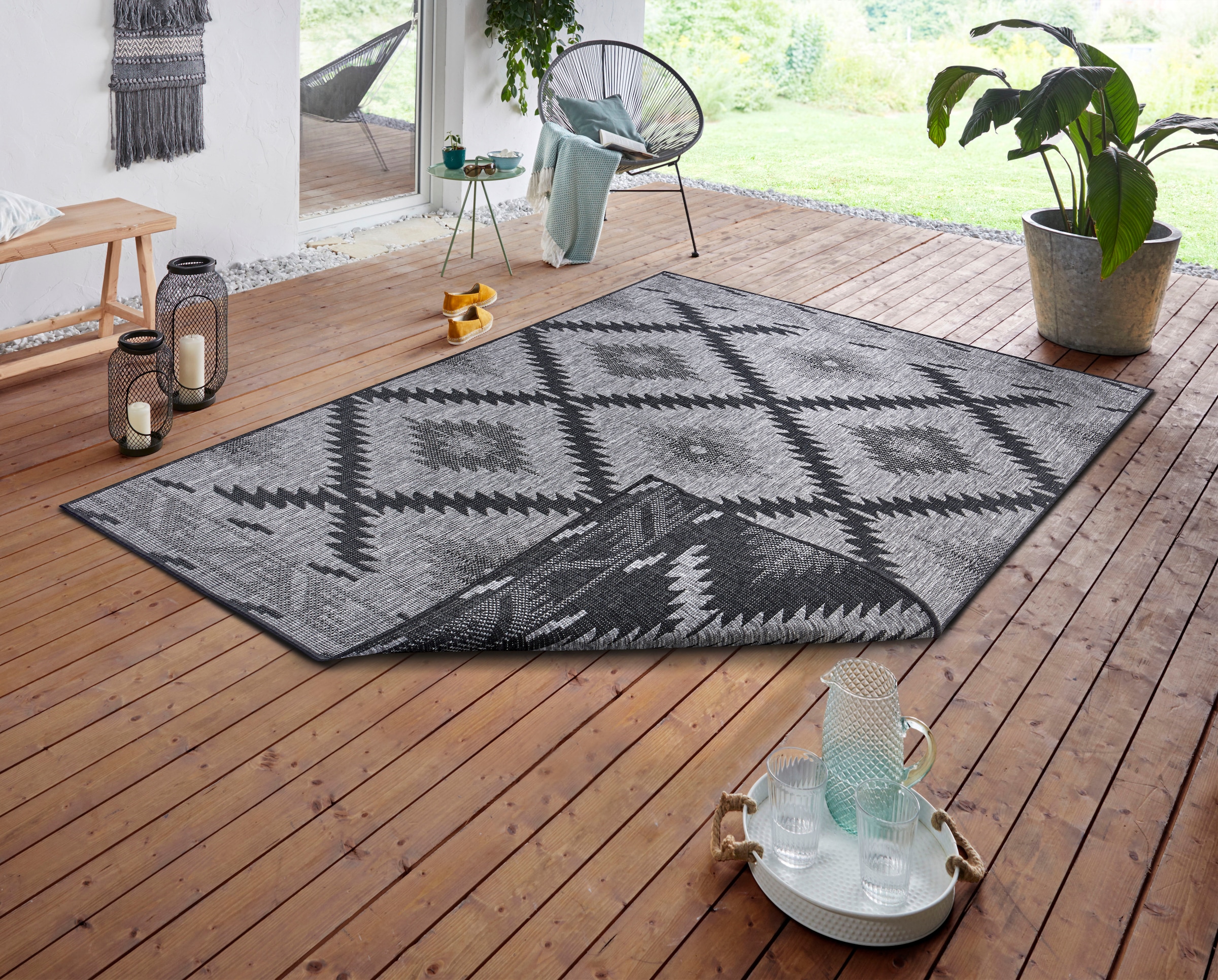 NORTHRUGS Teppich »Malibu«, rechteckig, In-& Outdoor, Wetterfest, Balkon, Garten, Wohnzimmer, Wasserfest