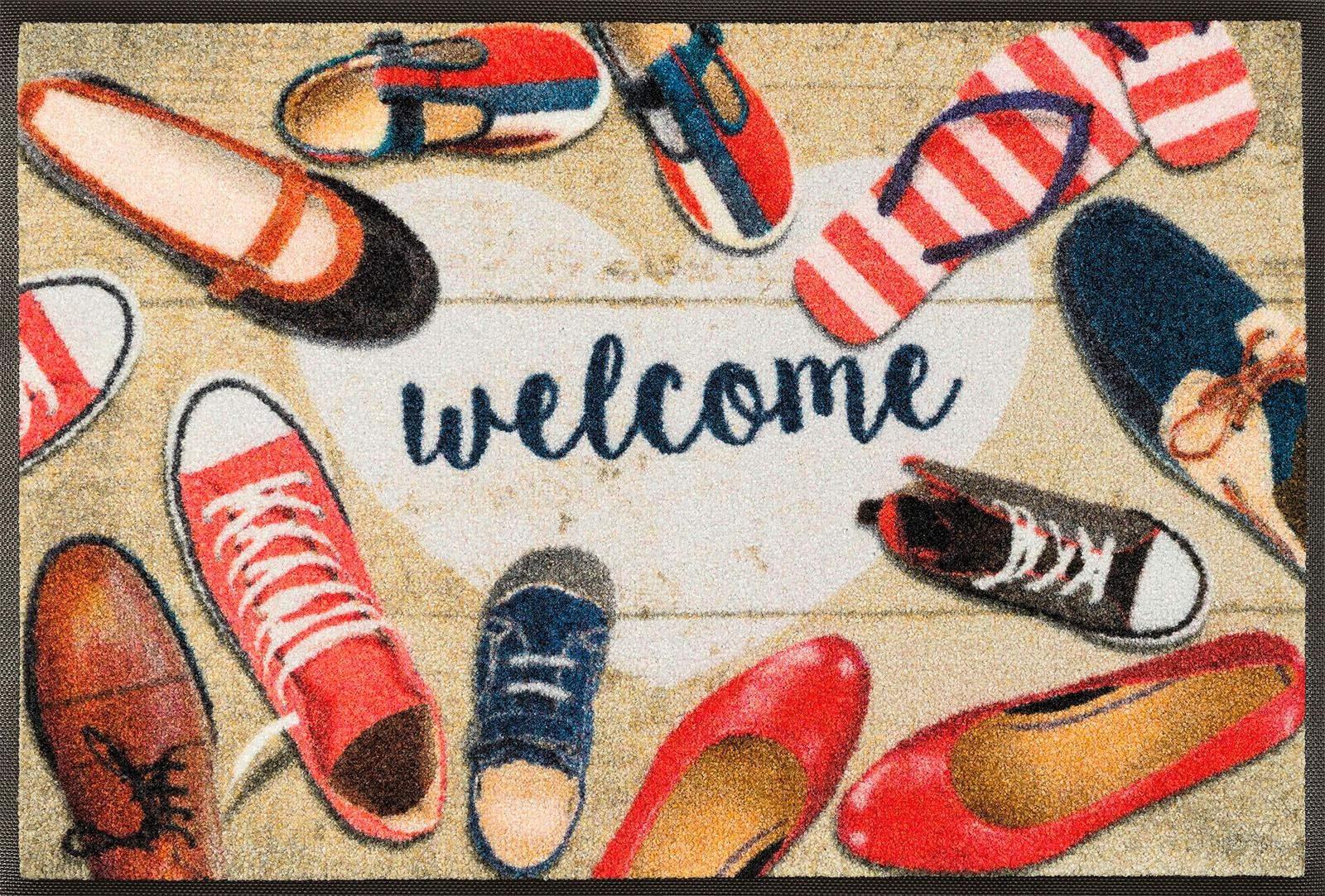 Fußmatte kaufen mit rutschhemmend Schmutzfangmatte, Spruch, wash+dry rechteckig, »Shoes Kleen-Tex online welcome«, by