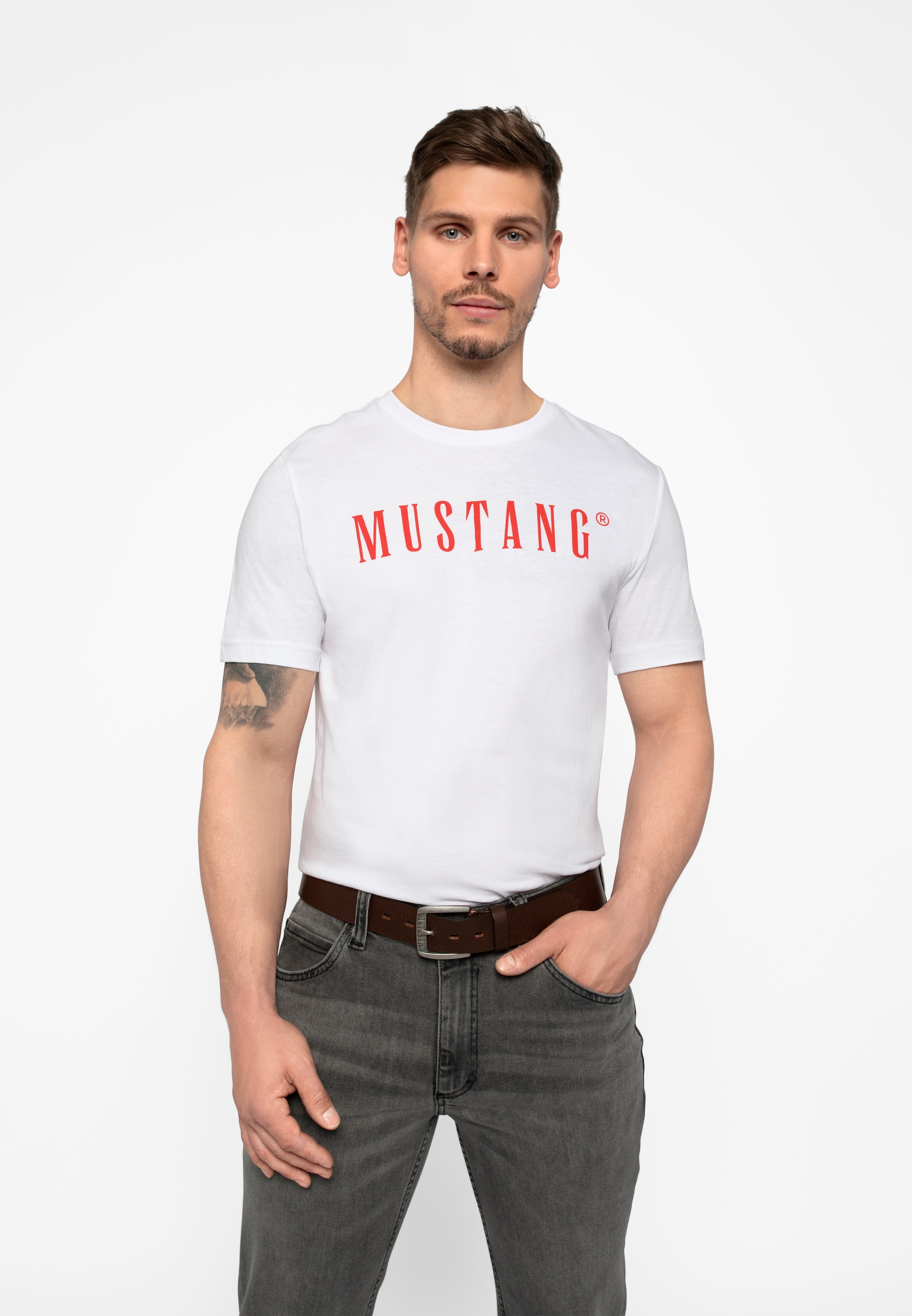 MUSTANG Ledergürtel, Genarbtes Vollleder mit Glanz, 4 cm